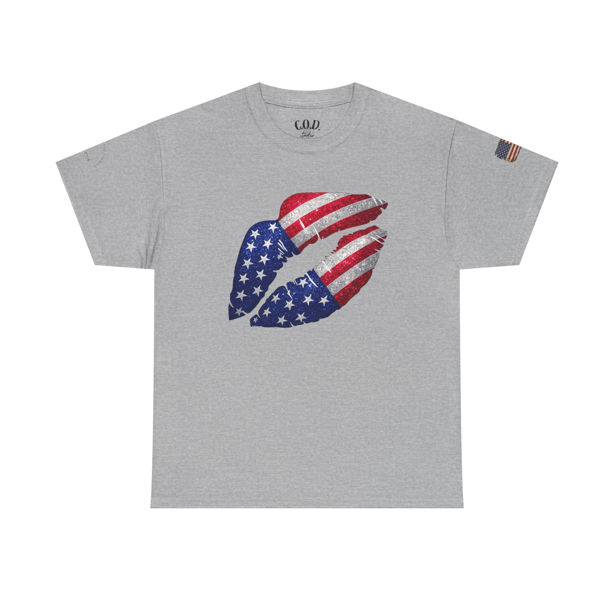 American Flag Kiss T‑Shirt – Patriotic USA Lip Print Tee for 4th of July