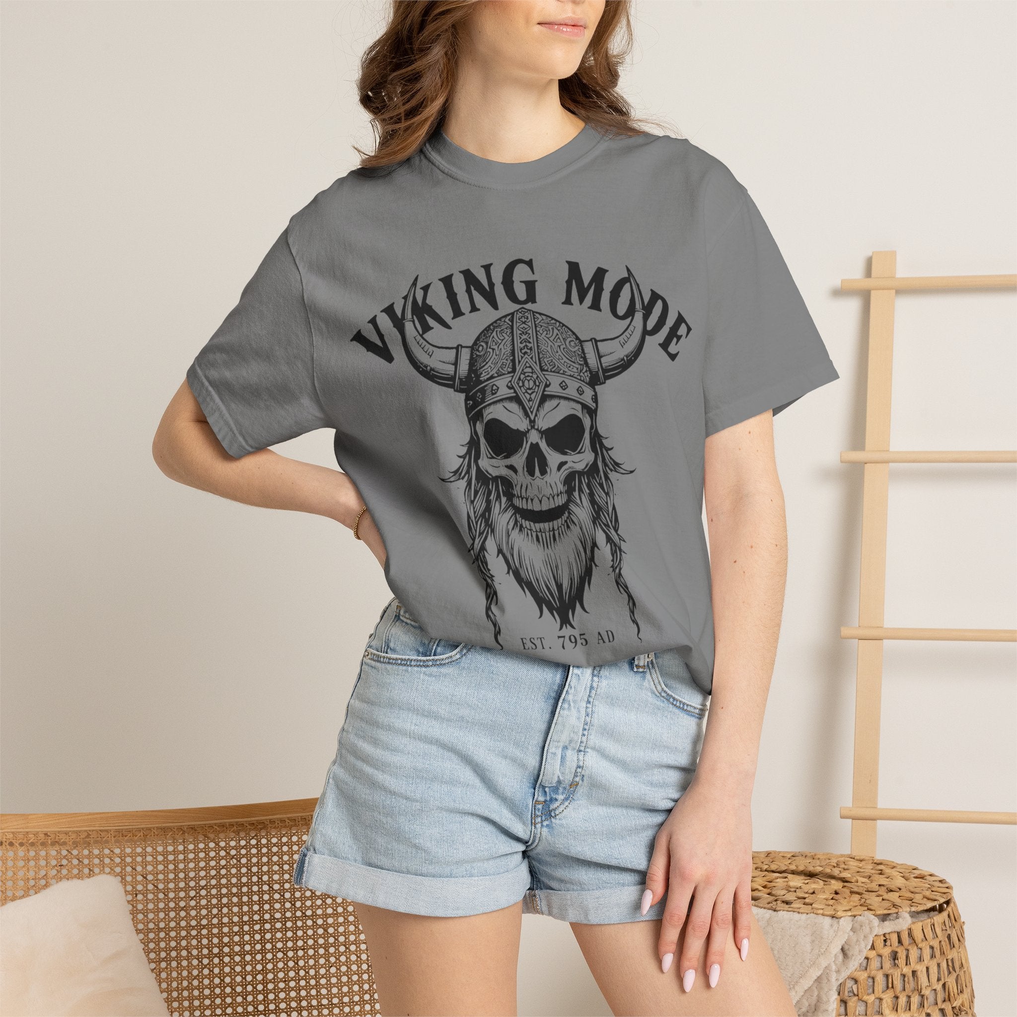Viking Mode T-Shirt — Skull Viking Helmet Graphic Tee