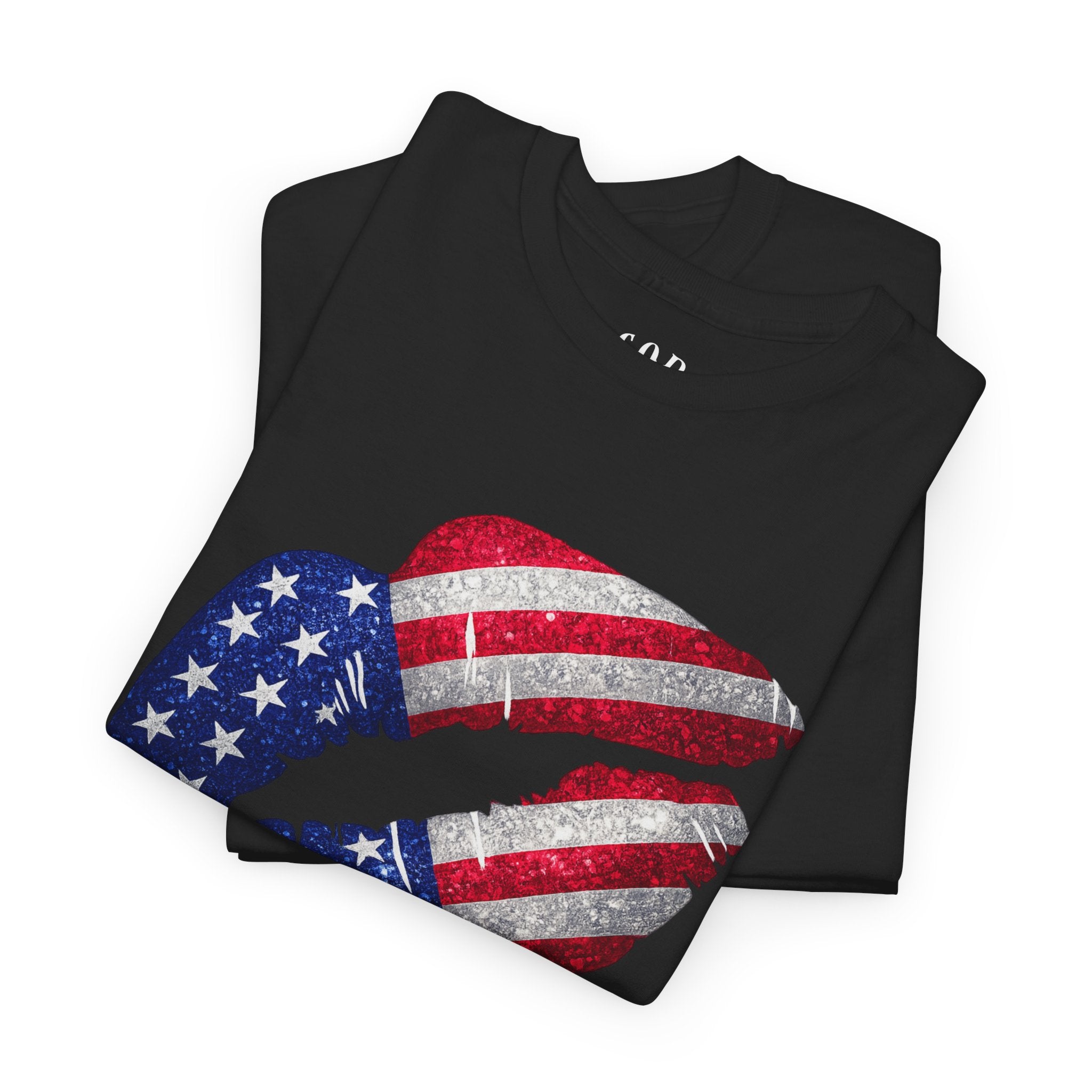 American Flag Kiss T‑Shirt – Patriotic USA Lip Print Tee for 4th of July