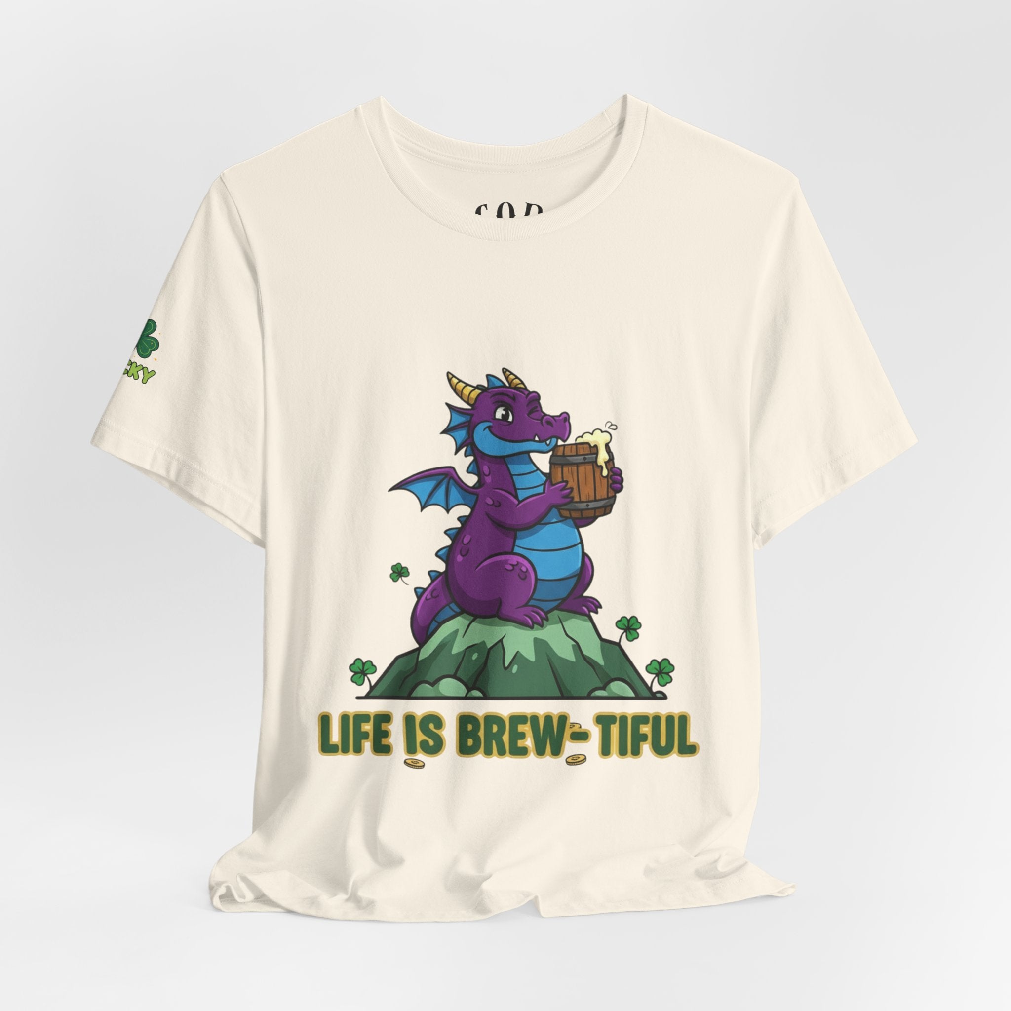 Purple Dragon Holding Beer Tee | Life Is Brew-tiful St. Patrick's Shirt