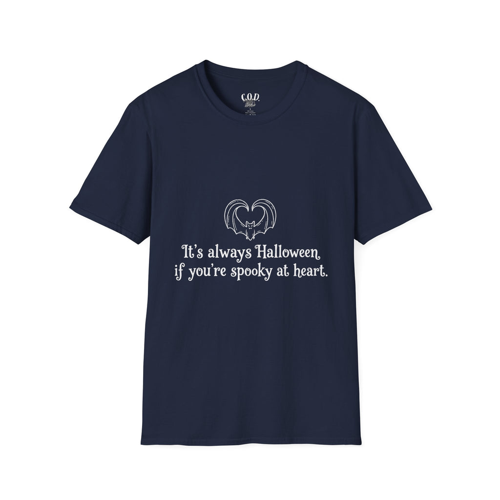 Halloween Bat Heart T-Shirt — "It's Always Halloween If You're Spooky at Heart"