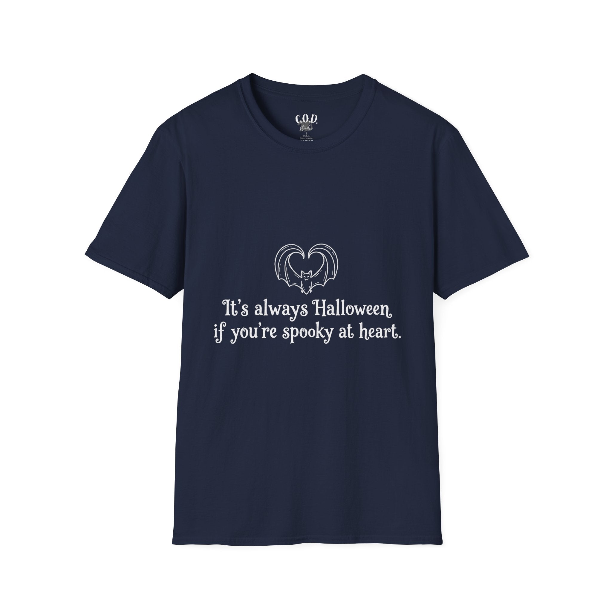 Halloween Bat Heart T-Shirt — "It's Always Halloween If You're Spooky at Heart"