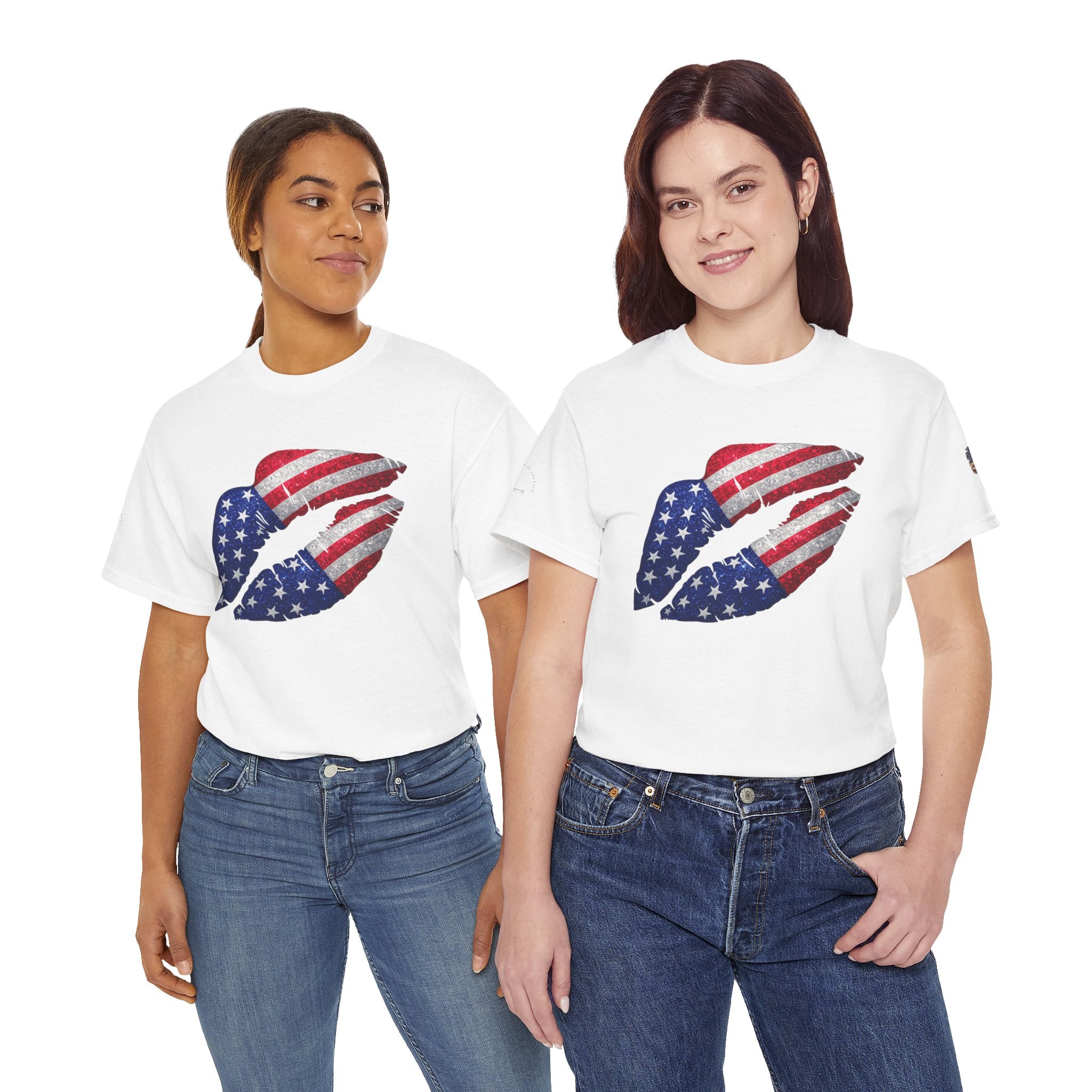 American Flag Kiss T‑Shirt – Patriotic USA Lip Print Tee for 4th of July