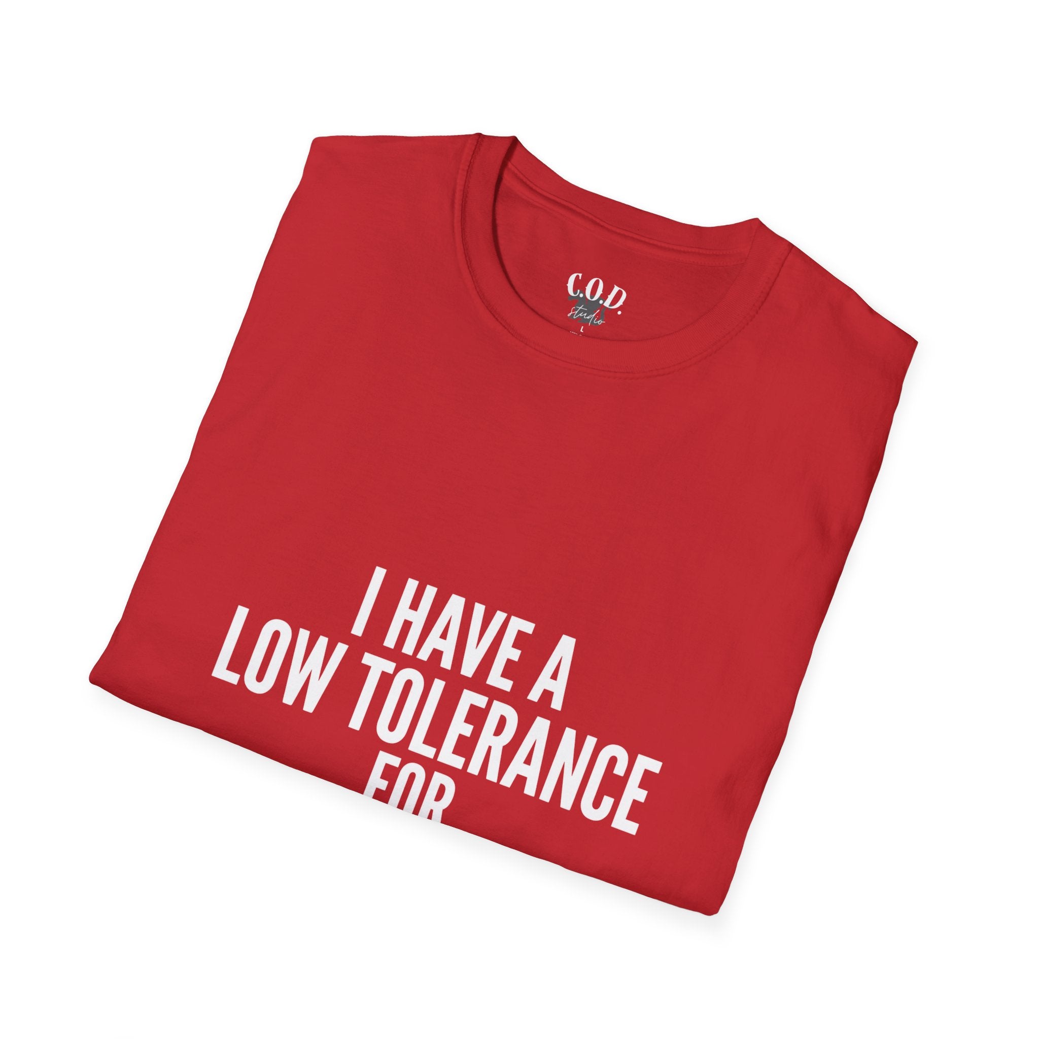 Graphic T-Shirt — "I Have a Low Tolerance for Stupidity" Bold Statement Tee