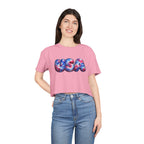 USA Tie-Dye Puff Letter Crop Tee