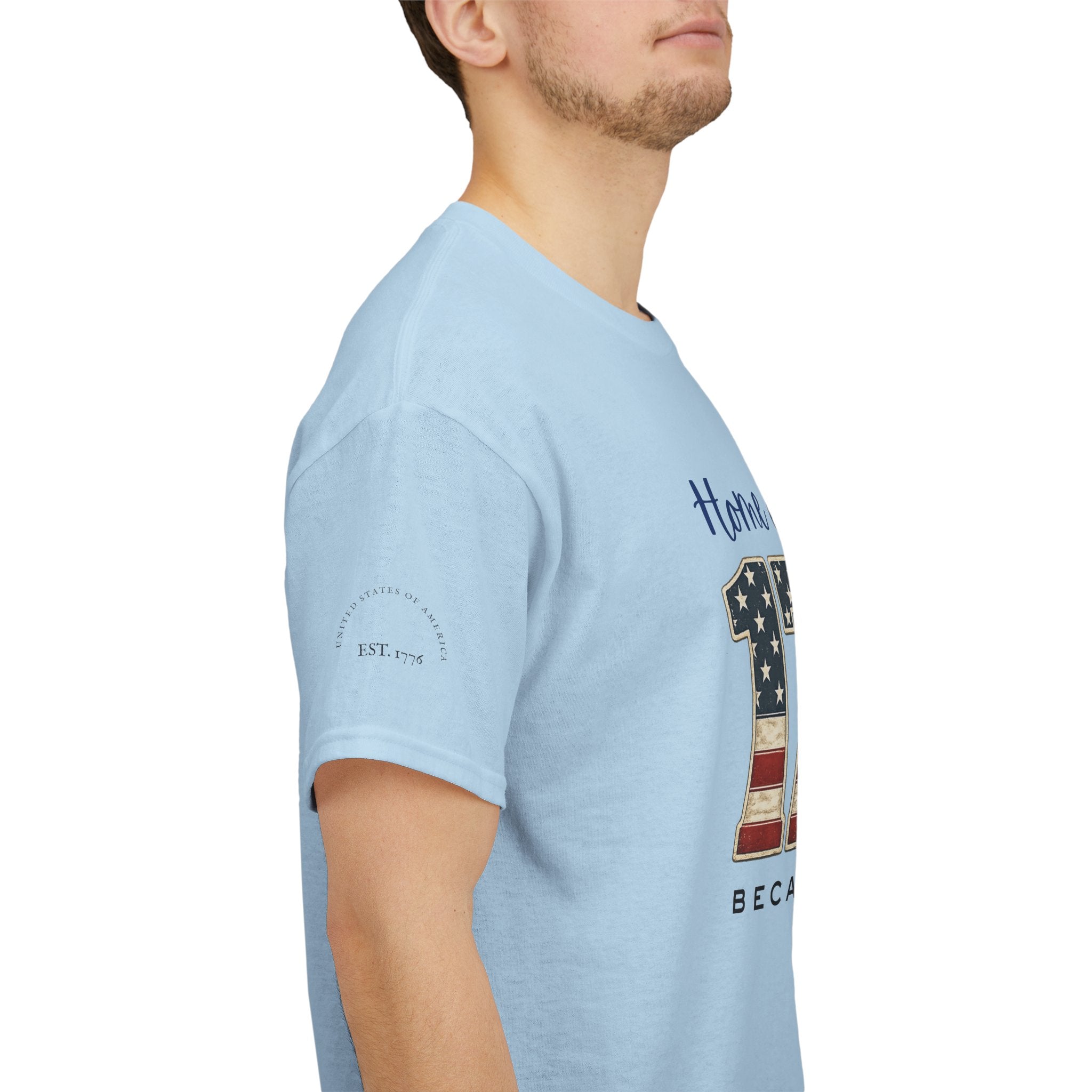 1776 American Flag Tee — "Home of the Free, Because of the Brave" Patriotic T-Shirt