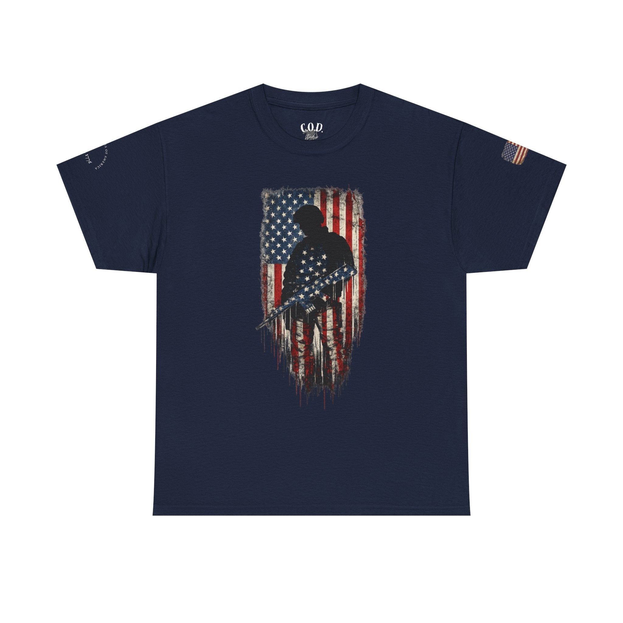Patriotic Soldier Silhouette Tee — American Flag Military Veteran T-Shirt