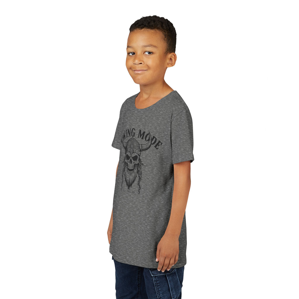Viking Mode Youth T‑Shirt — Skull Horned Helmet Graphic Tee for Kids