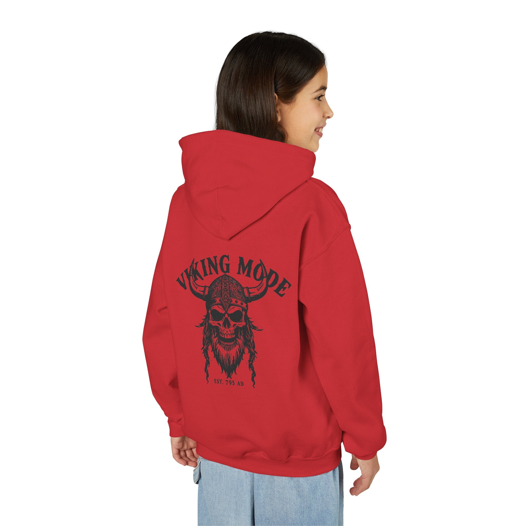 Viking Mode Skull with Horned Helmet Hoodie | Youth Hoodie