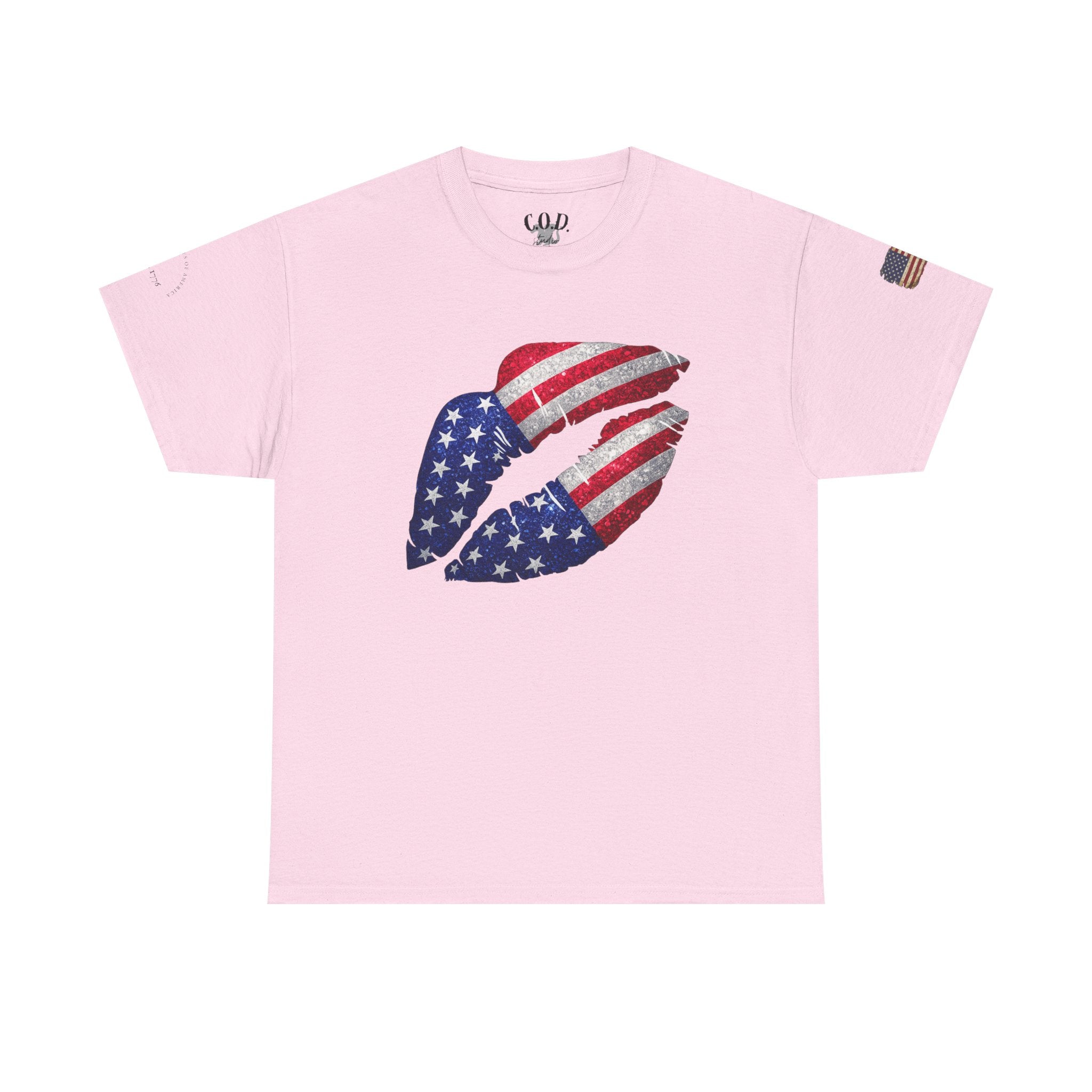 American Flag Kiss T‑Shirt – Patriotic USA Lip Print Tee for 4th of July
