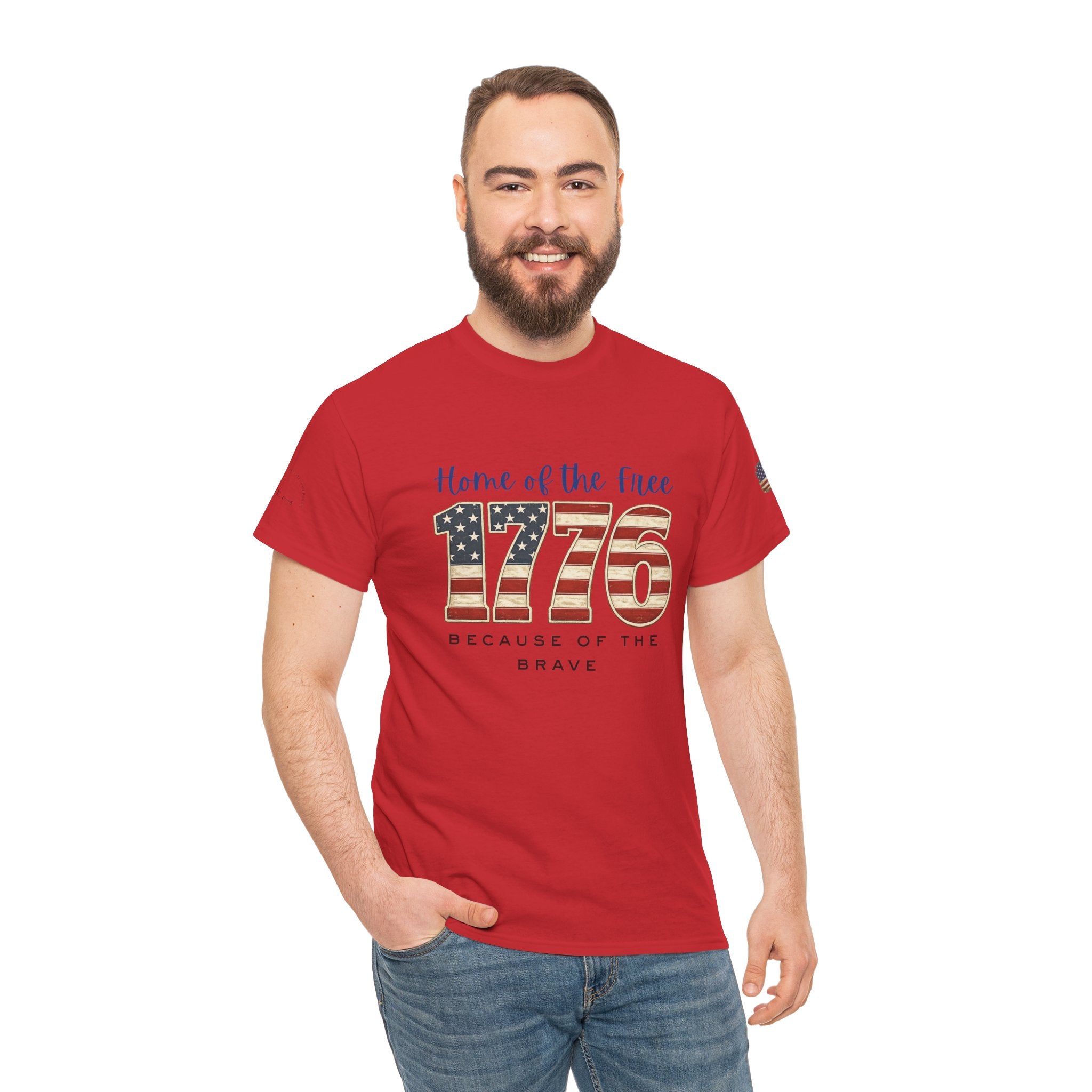 1776 American Flag Tee — "Home of the Free, Because of the Brave" Patriotic T-Shirt