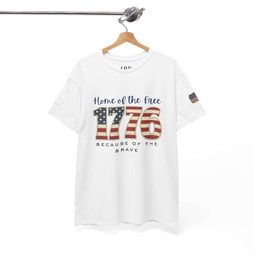 1776 American Flag Tee — "Home of the Free, Because of the Brave" Patriotic T-Shirt