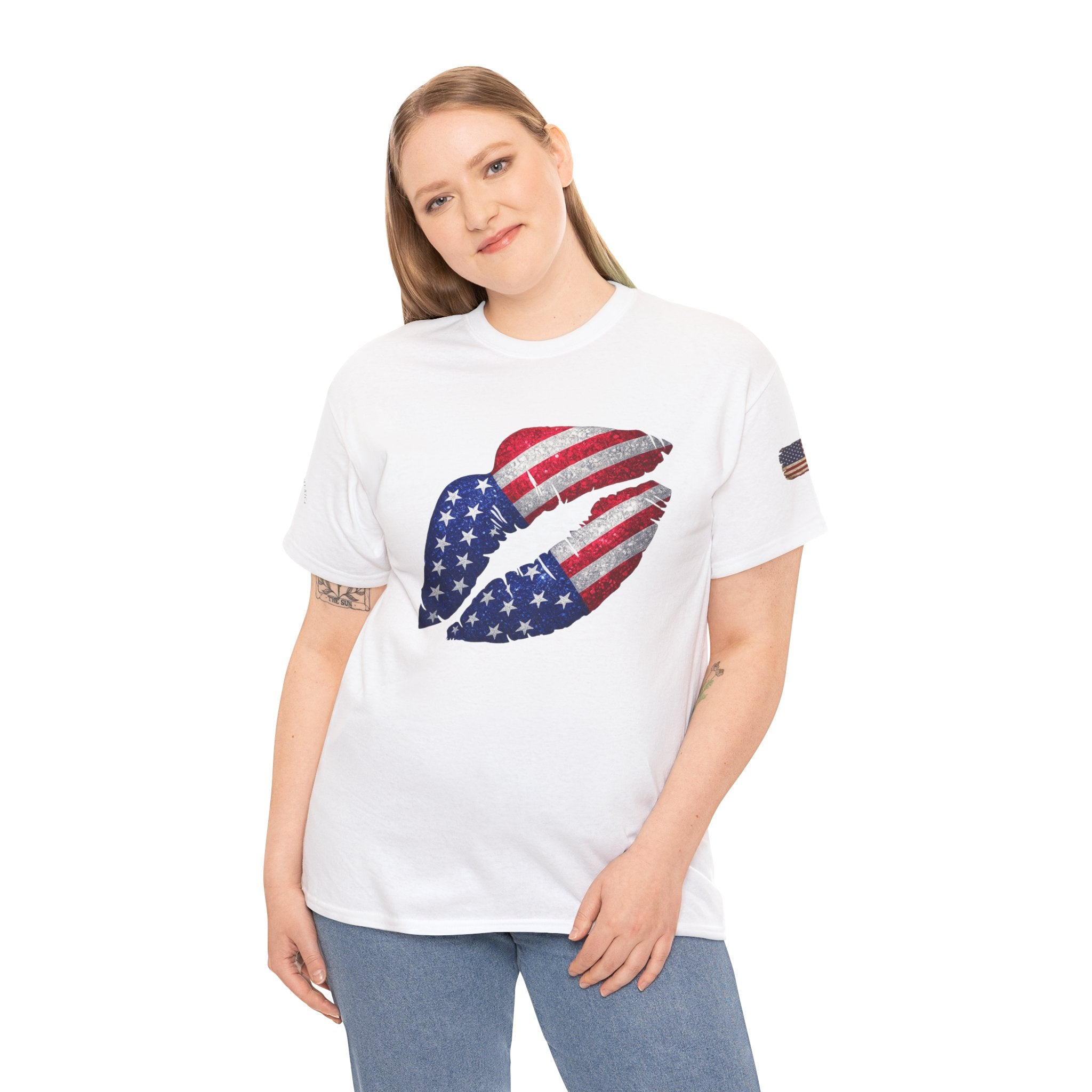 American Flag Kiss T‑Shirt – Patriotic USA Lip Print Tee for 4th of July