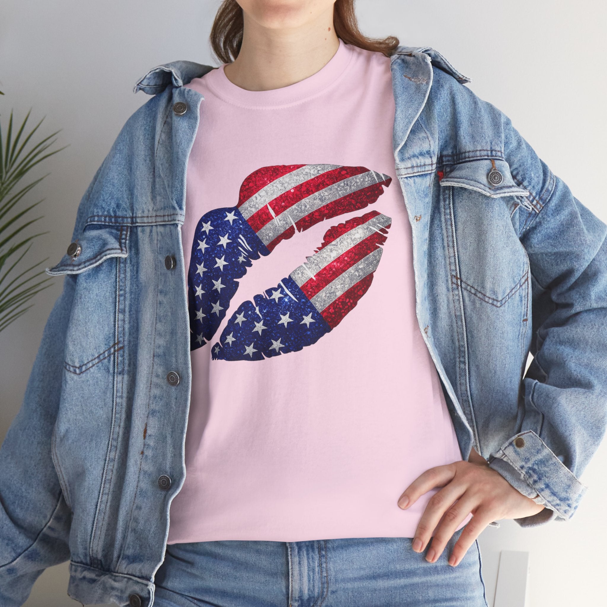 American Flag Kiss T‑Shirt – Patriotic USA Lip Print Tee for 4th of July