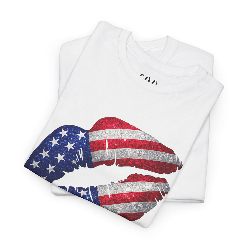 American Flag Kiss T‑Shirt – Patriotic USA Lip Print Tee for 4th of July