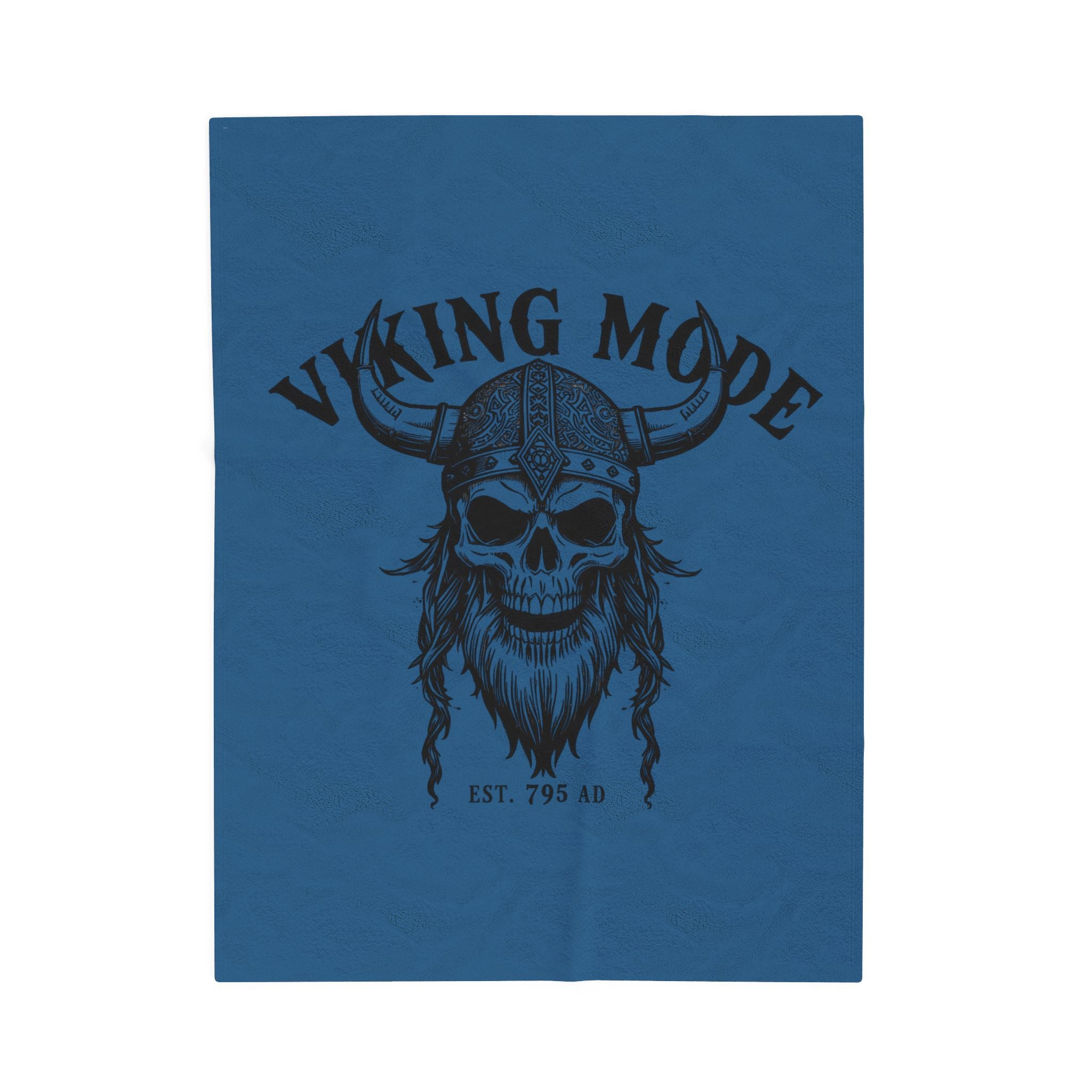 Viking Mode Skull with Horned Helmet Velveteen Blanket | Norse Warrior Design