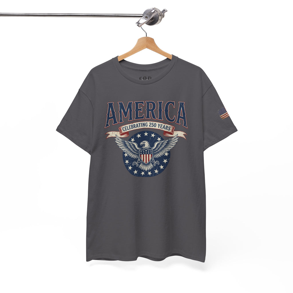 America Patriotic T‑Shirt – "America Celebrating 250 Years" Eagle Emblem