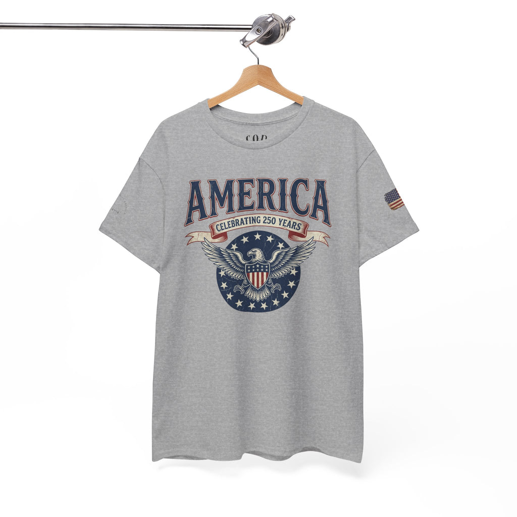 America Patriotic T‑Shirt – "America Celebrating 250 Years" Eagle Emblem