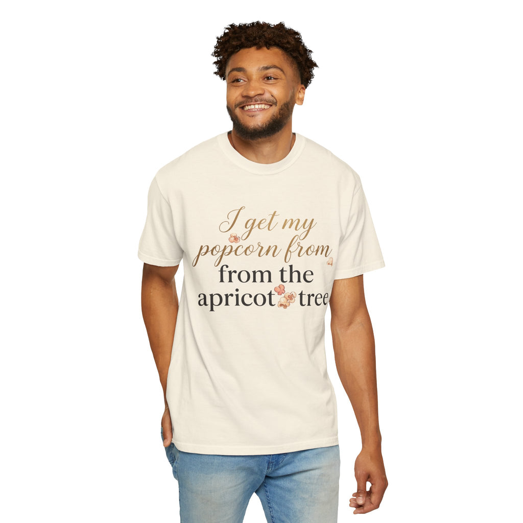 T-Shirt — “I Get My Popcorn From The Apricot Tree” Script Graphic Tee | Hymns | LDS |