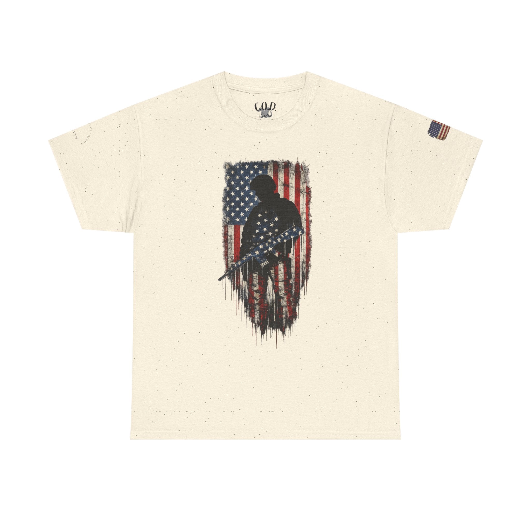 Patriotic Soldier Silhouette Tee — American Flag Military Veteran T-Shirt