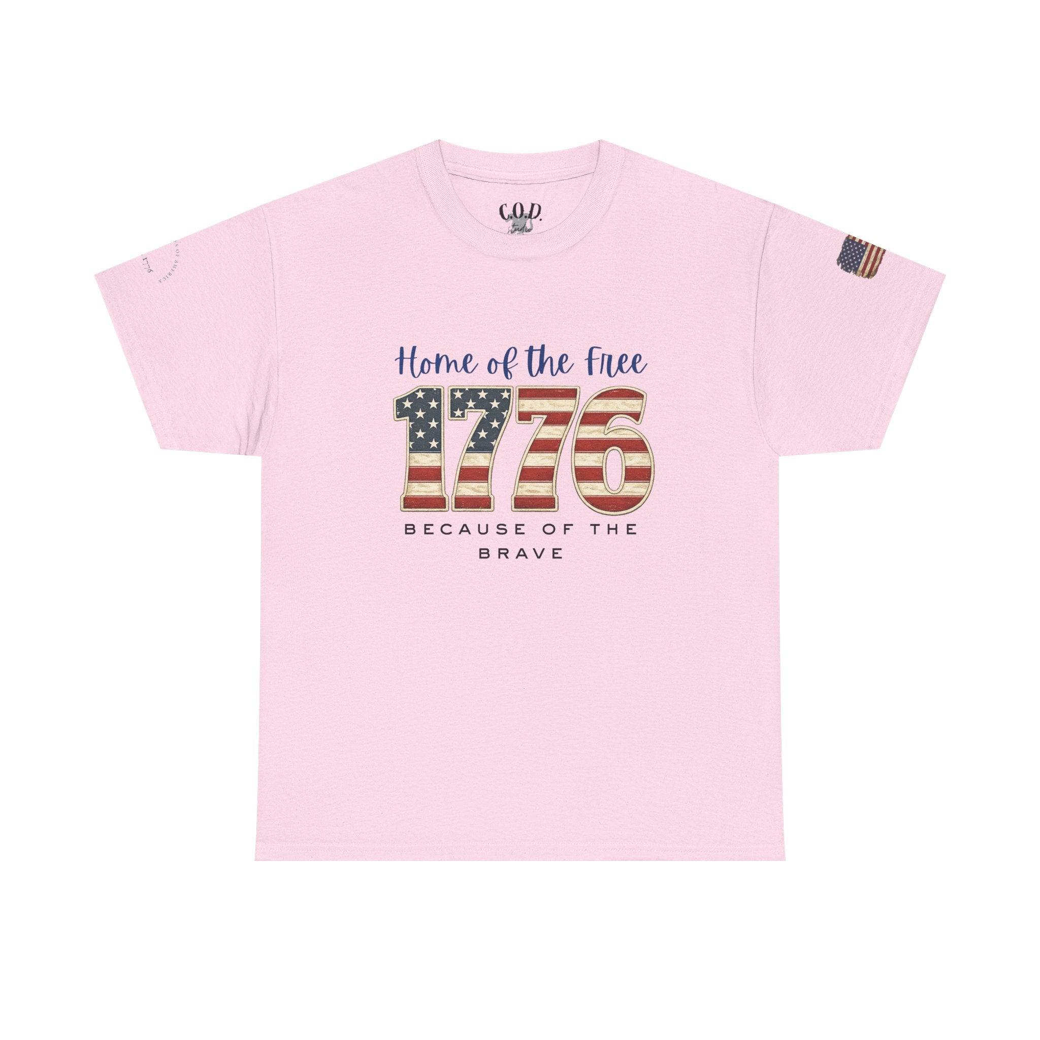 1776 American Flag Tee — "Home of the Free, Because of the Brave" Patriotic T-Shirt
