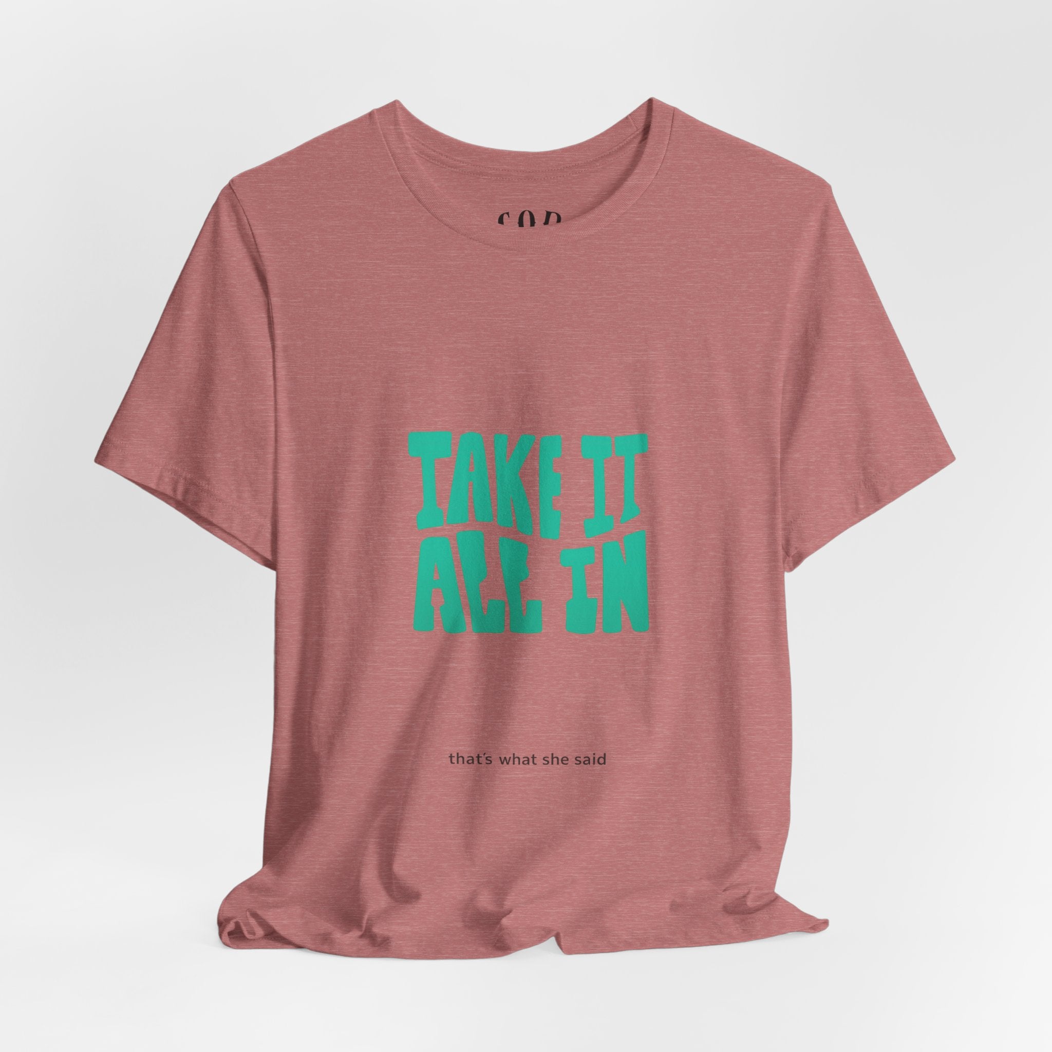 Take It All In tee | Motivational text graphic, minimalist green typography