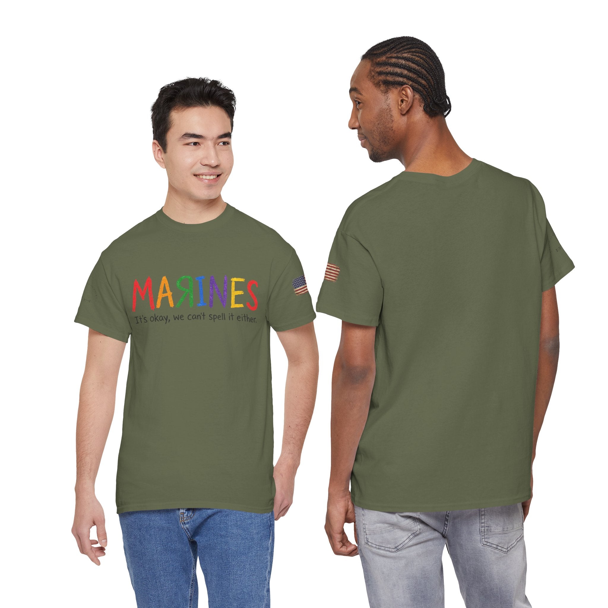 Marines Crayon Tee — “It’s okay, we can’t spell it either” Military Humor T-Shirt