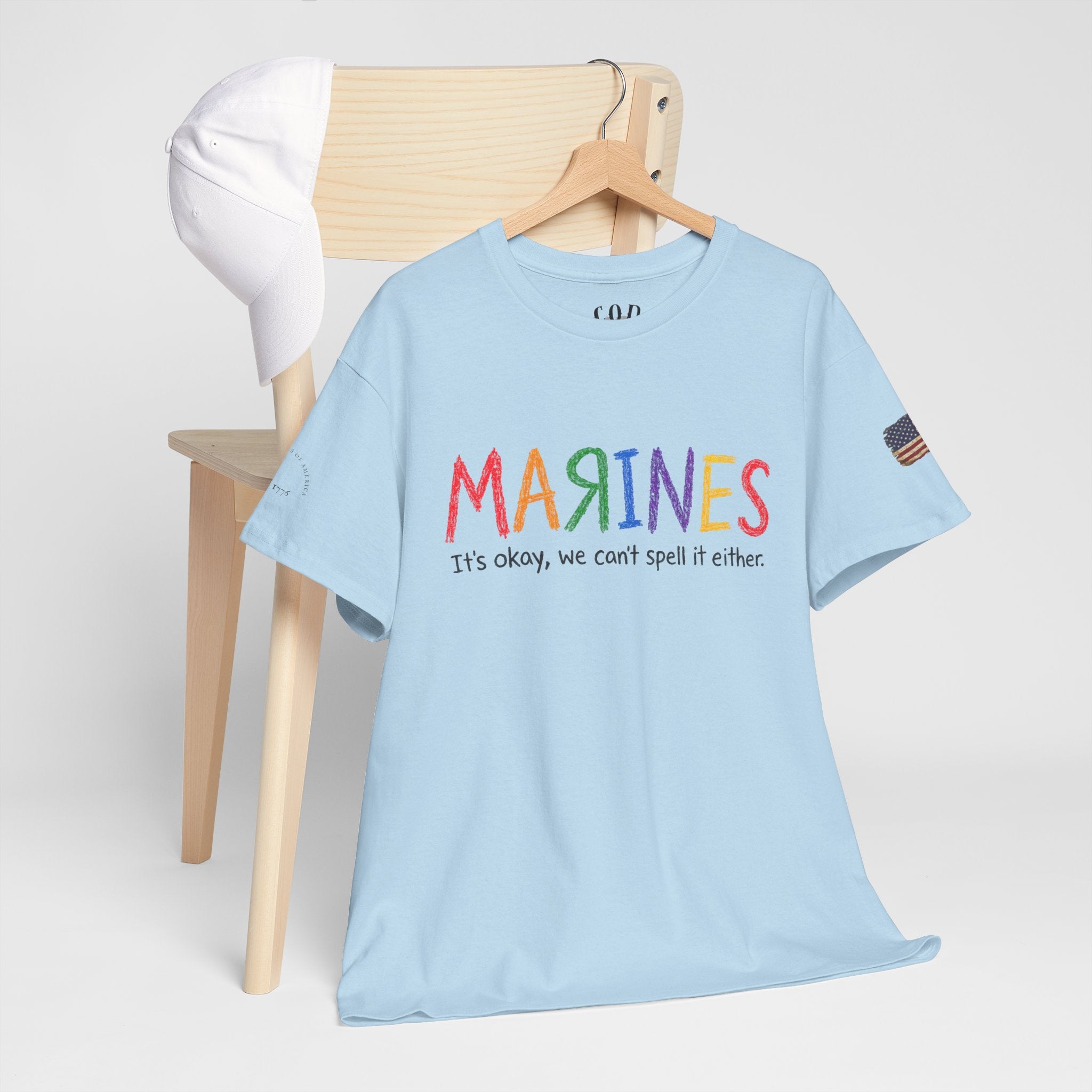 Marines Crayon Tee — “It’s okay, we can’t spell it either” Military Humor T-Shirt