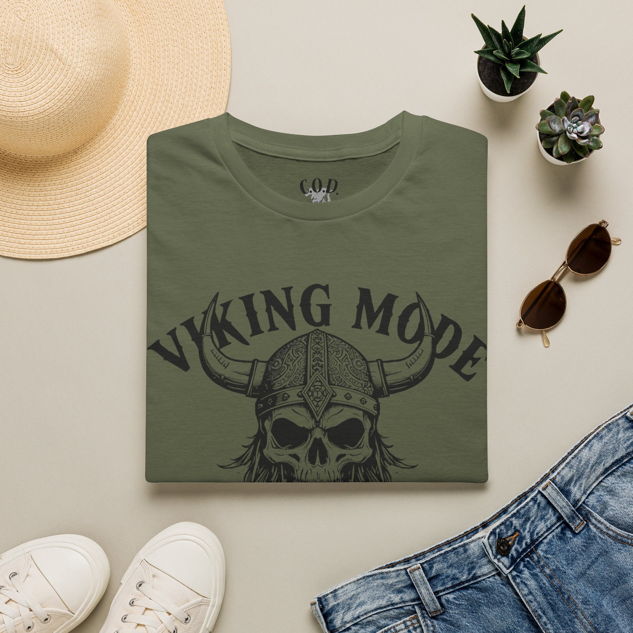Viking Mode T-Shirt — Skull Horned Helmet Graphic
