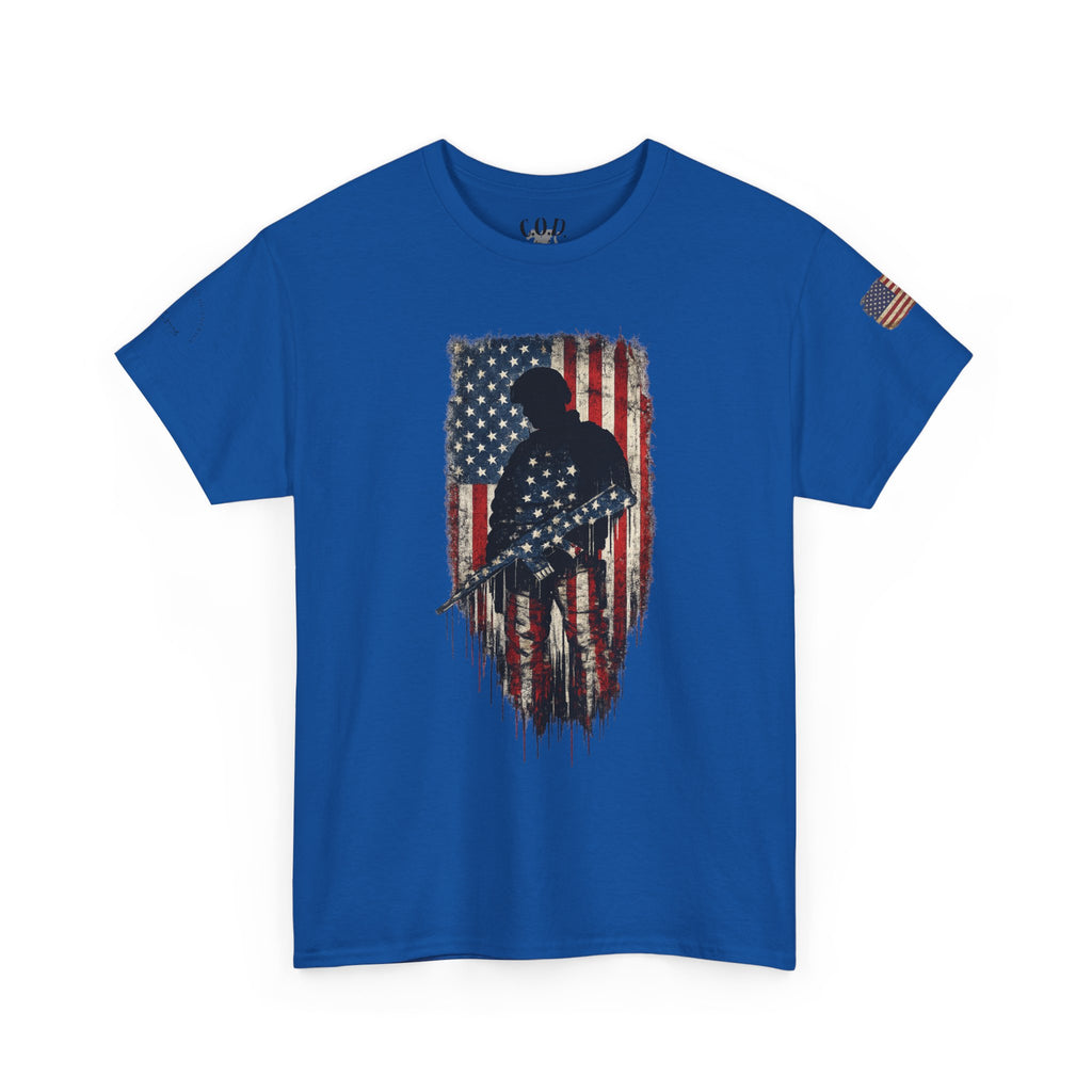 Patriotic Soldier Silhouette Tee — American Flag Military Veteran T-Shirt