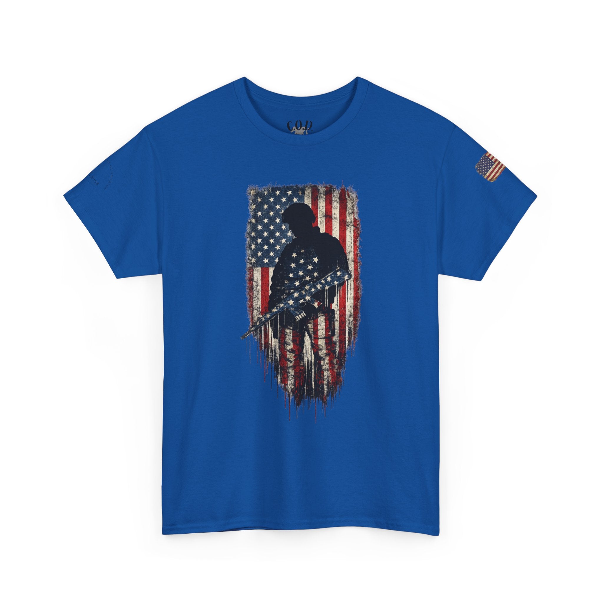 Patriotic Soldier Silhouette Tee — American Flag Military Veteran T-Shirt