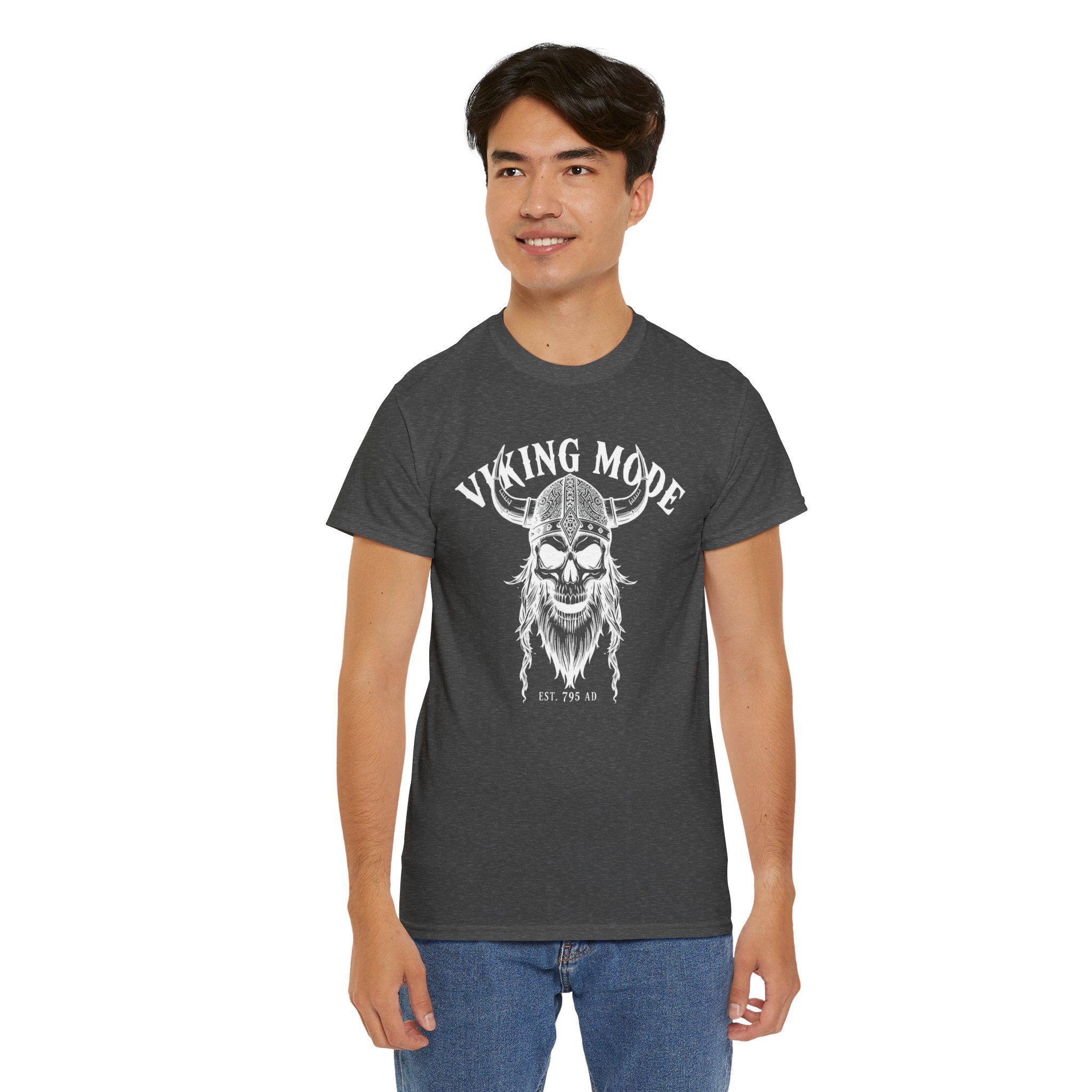 Viking Mode Skull Viking T-shirt | Norse Helmet Skull Graphic Tee