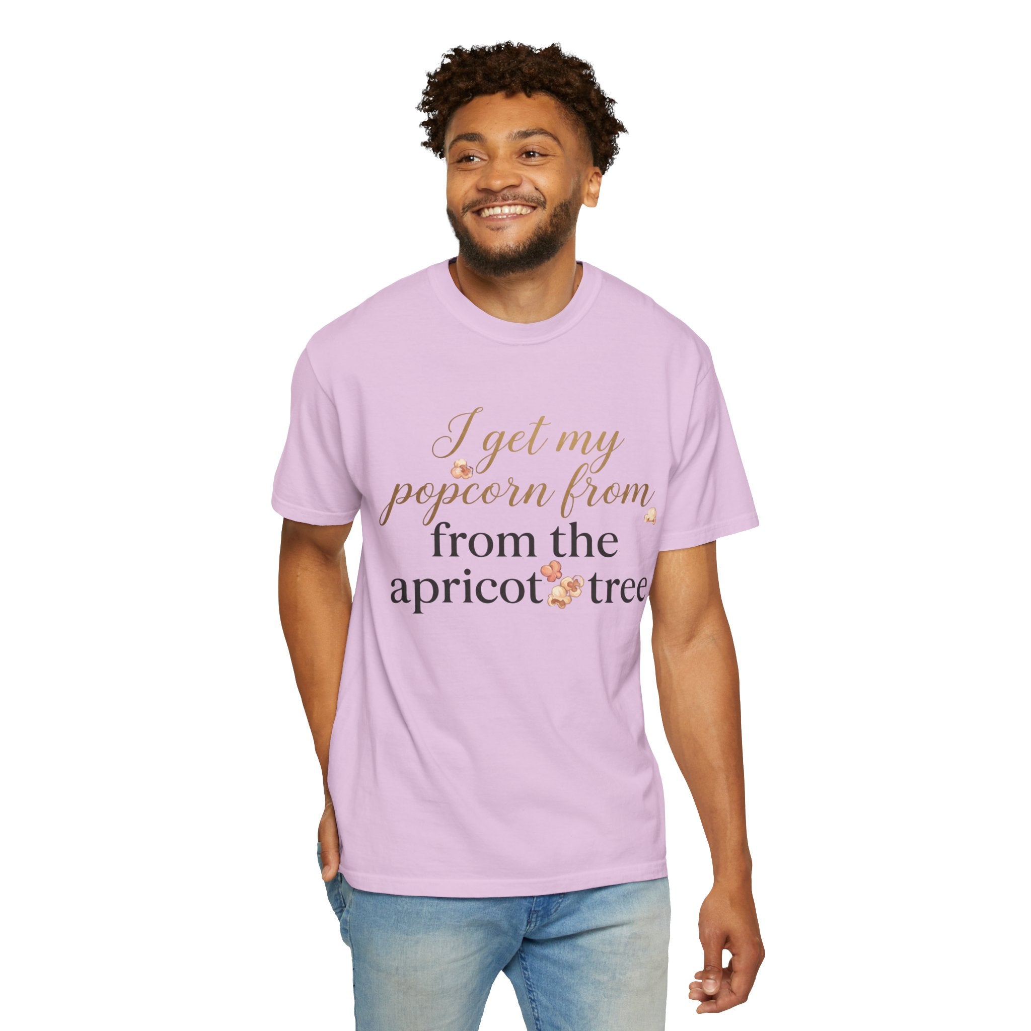 T-Shirt — “I Get My Popcorn From The Apricot Tree” Script Graphic Tee | Hymns | LDS |