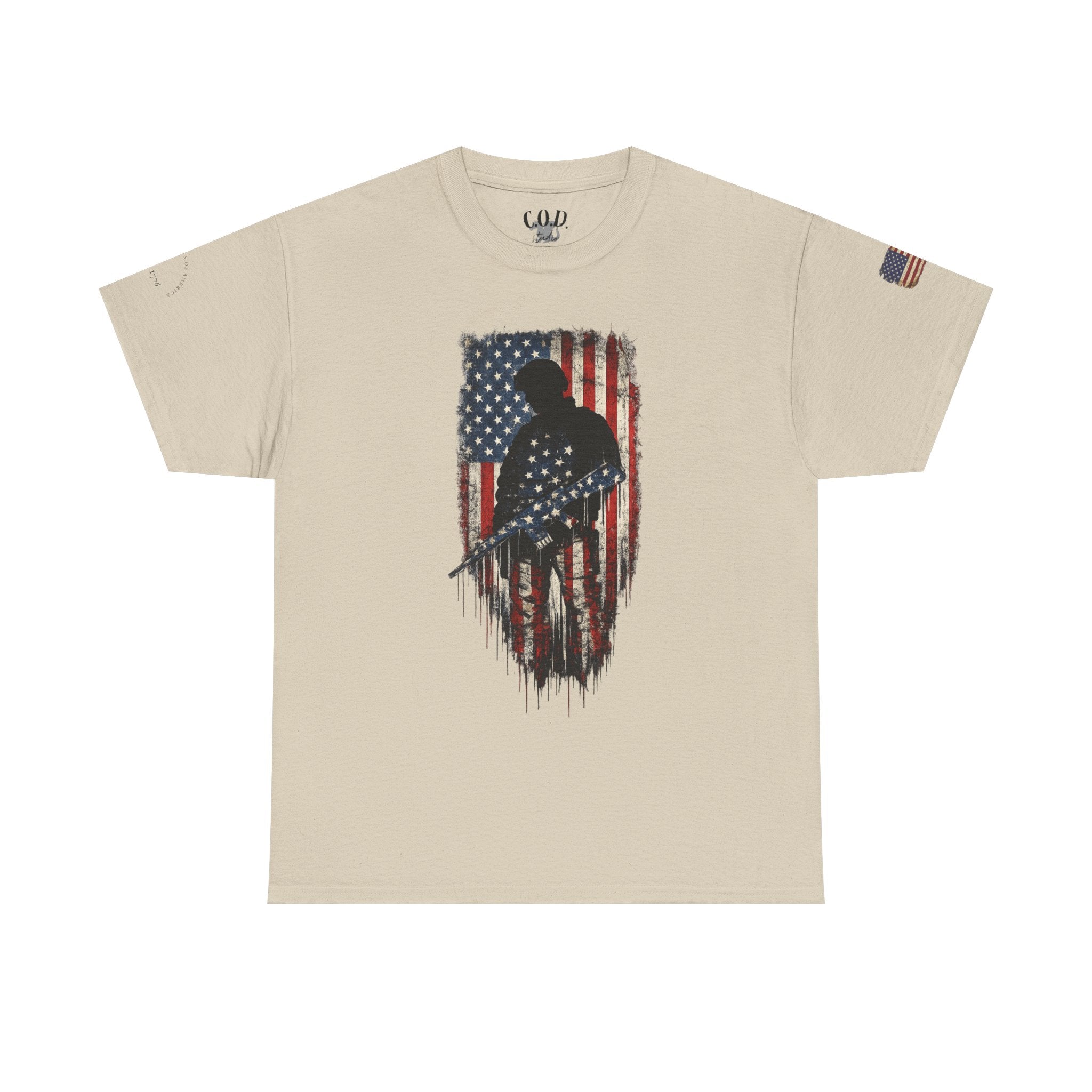 Patriotic Soldier Silhouette Tee — American Flag Military Veteran T-Shirt