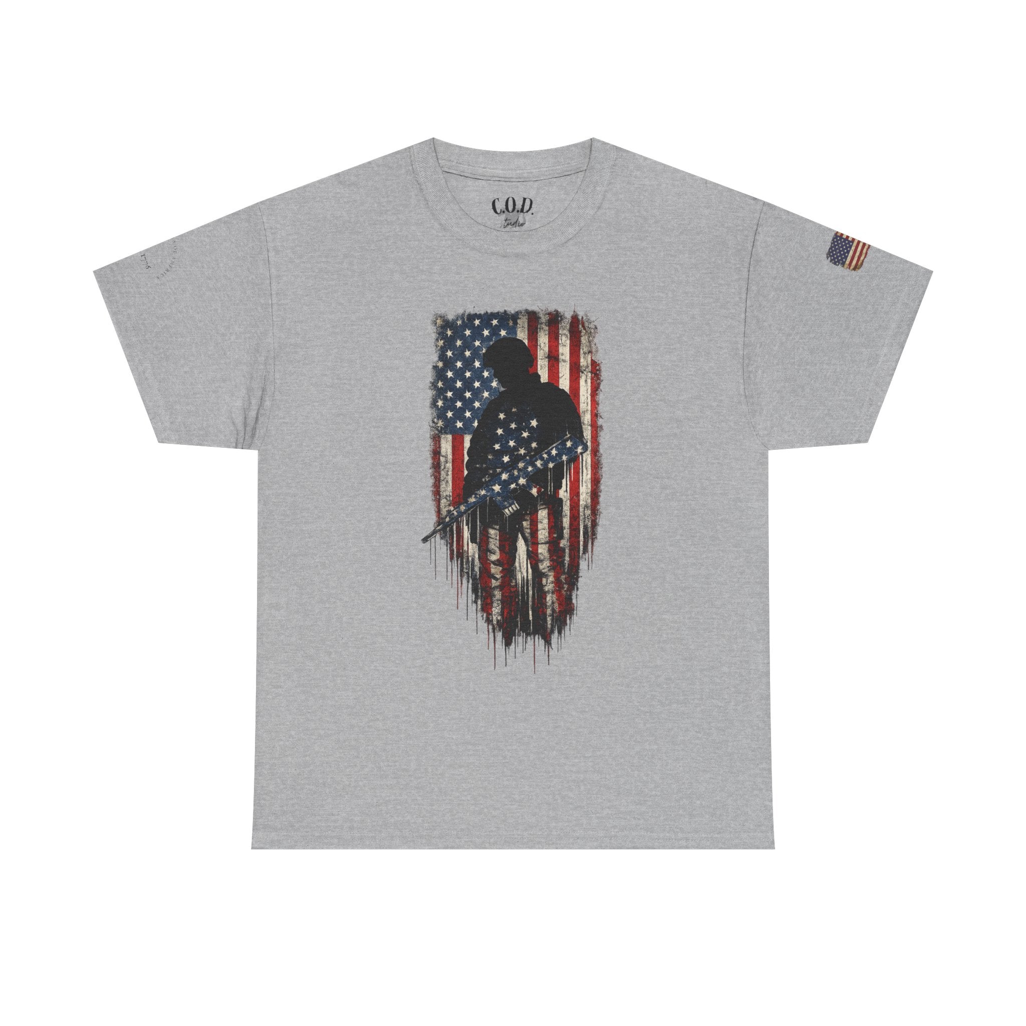 Patriotic Soldier Silhouette Tee — American Flag Military Veteran T-Shirt
