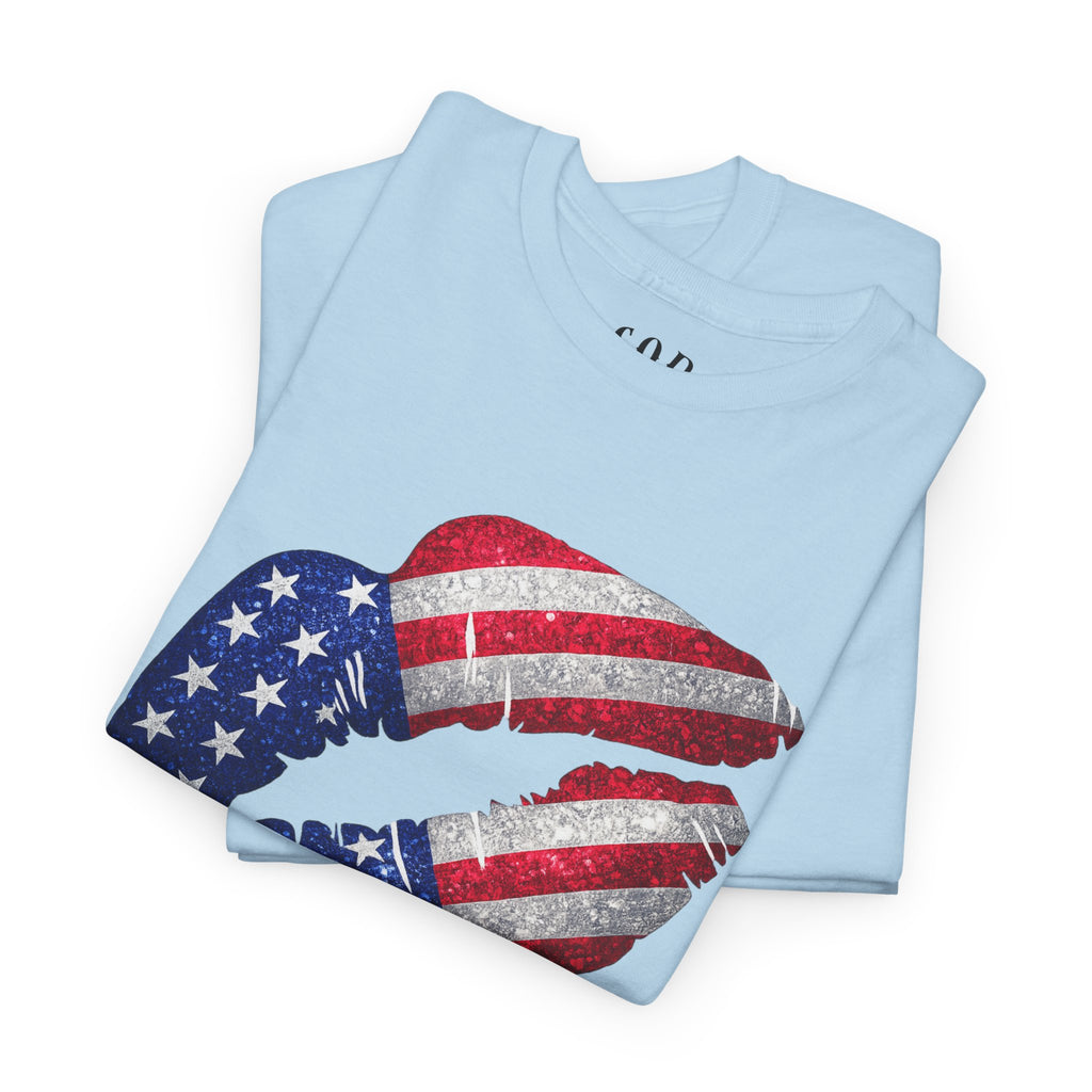 American Flag Kiss T‑Shirt – Patriotic USA Lip Print Tee for 4th of July