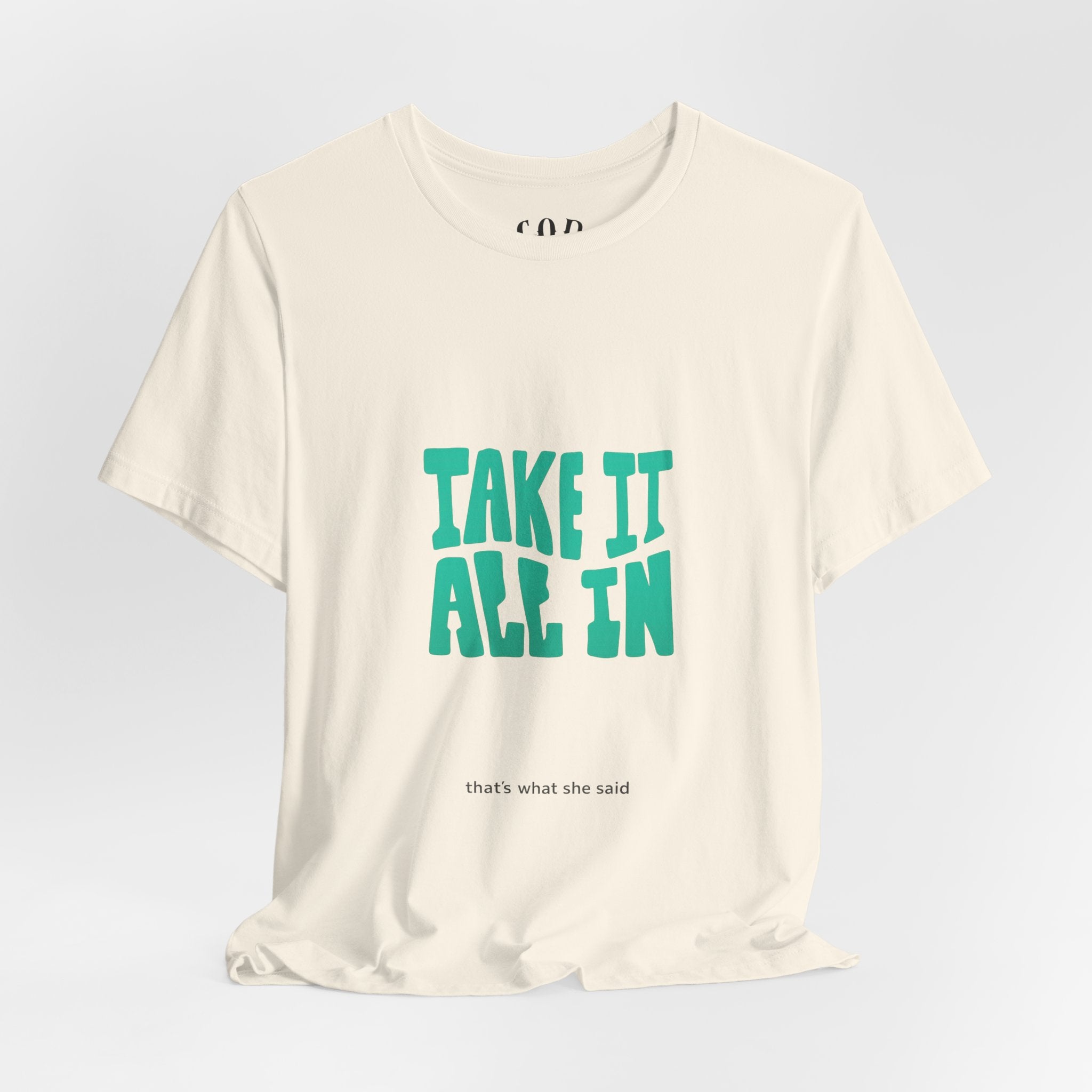 Take It All In tee | Motivational text graphic, minimalist green typography