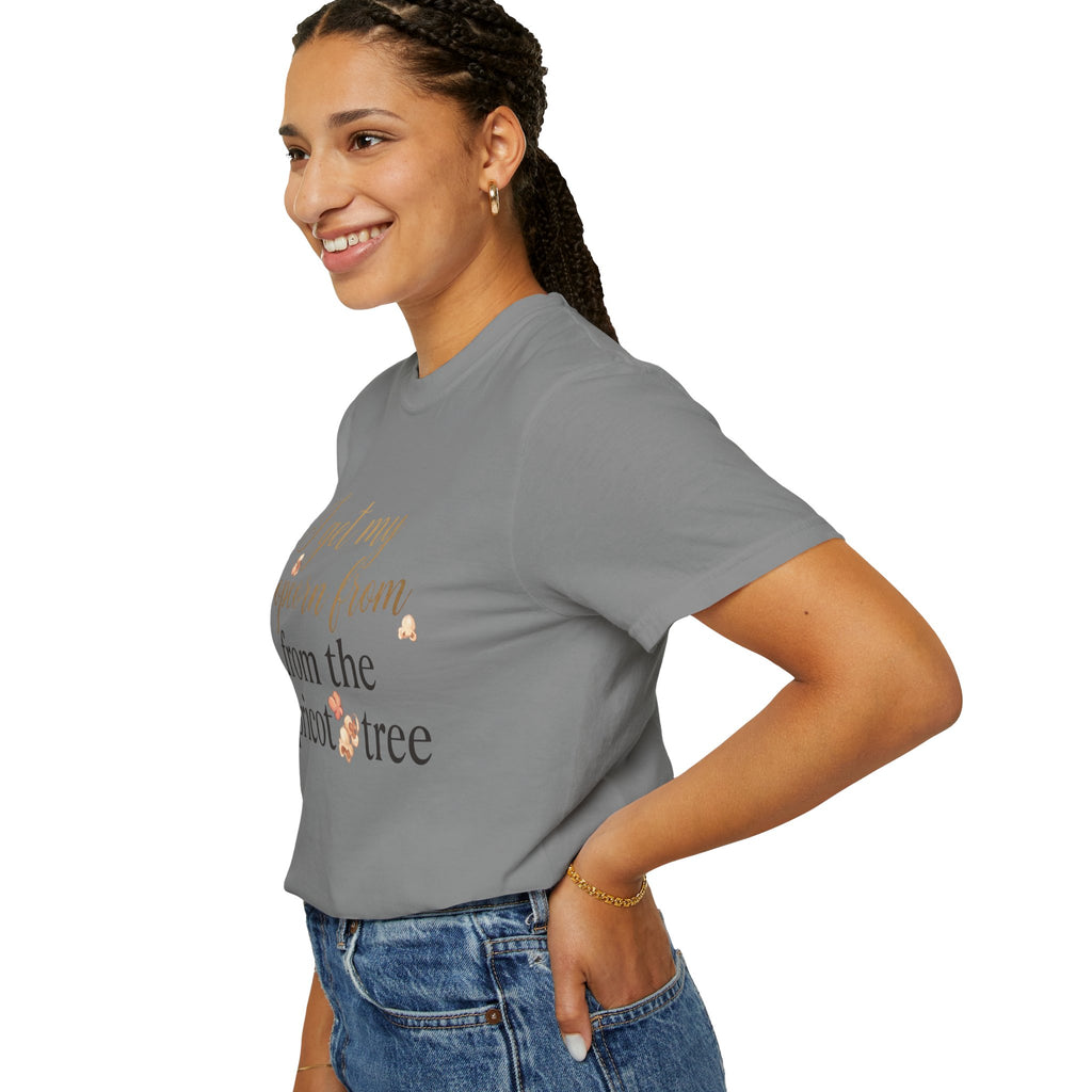 T-Shirt — “I Get My Popcorn From The Apricot Tree” Script Graphic Tee | Hymns | LDS |