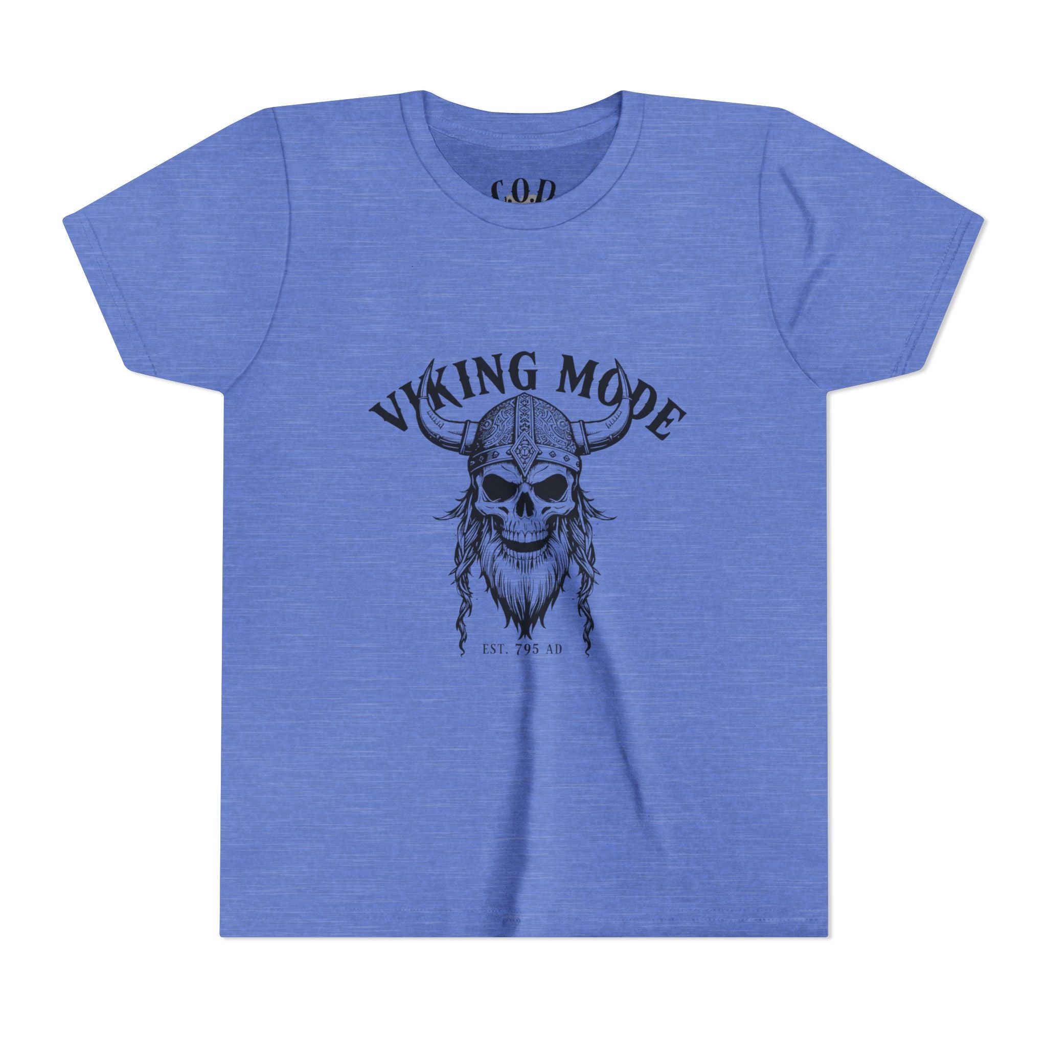 Viking Mode Youth T‑Shirt — Skull Horned Helmet Graphic Tee for Kids
