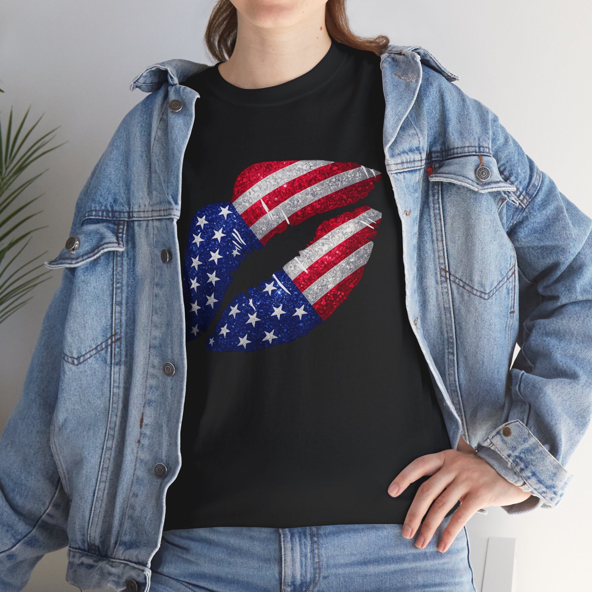 American Flag Kiss T‑Shirt – Patriotic USA Lip Print Tee for 4th of July