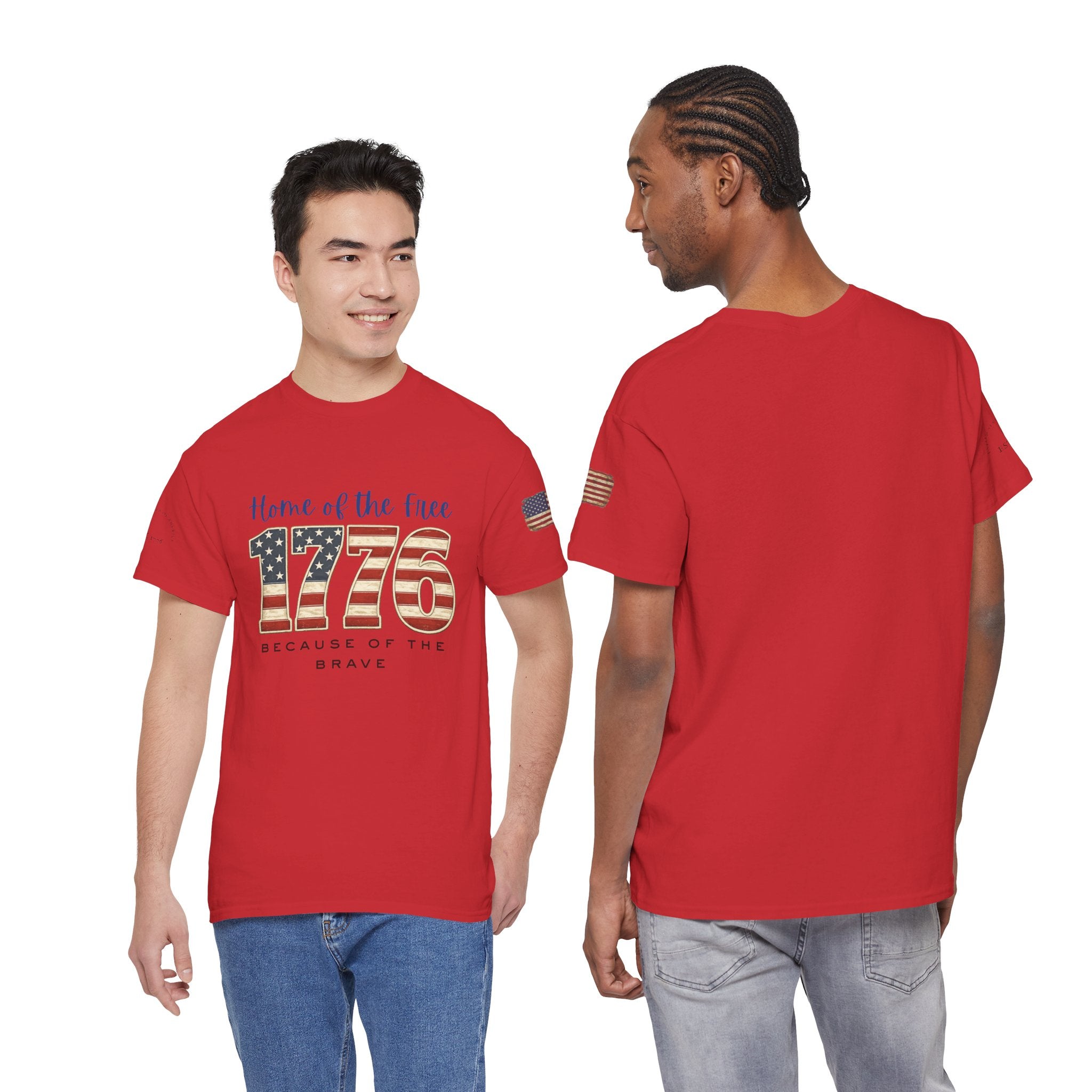 1776 American Flag Tee — "Home of the Free, Because of the Brave" Patriotic T-Shirt