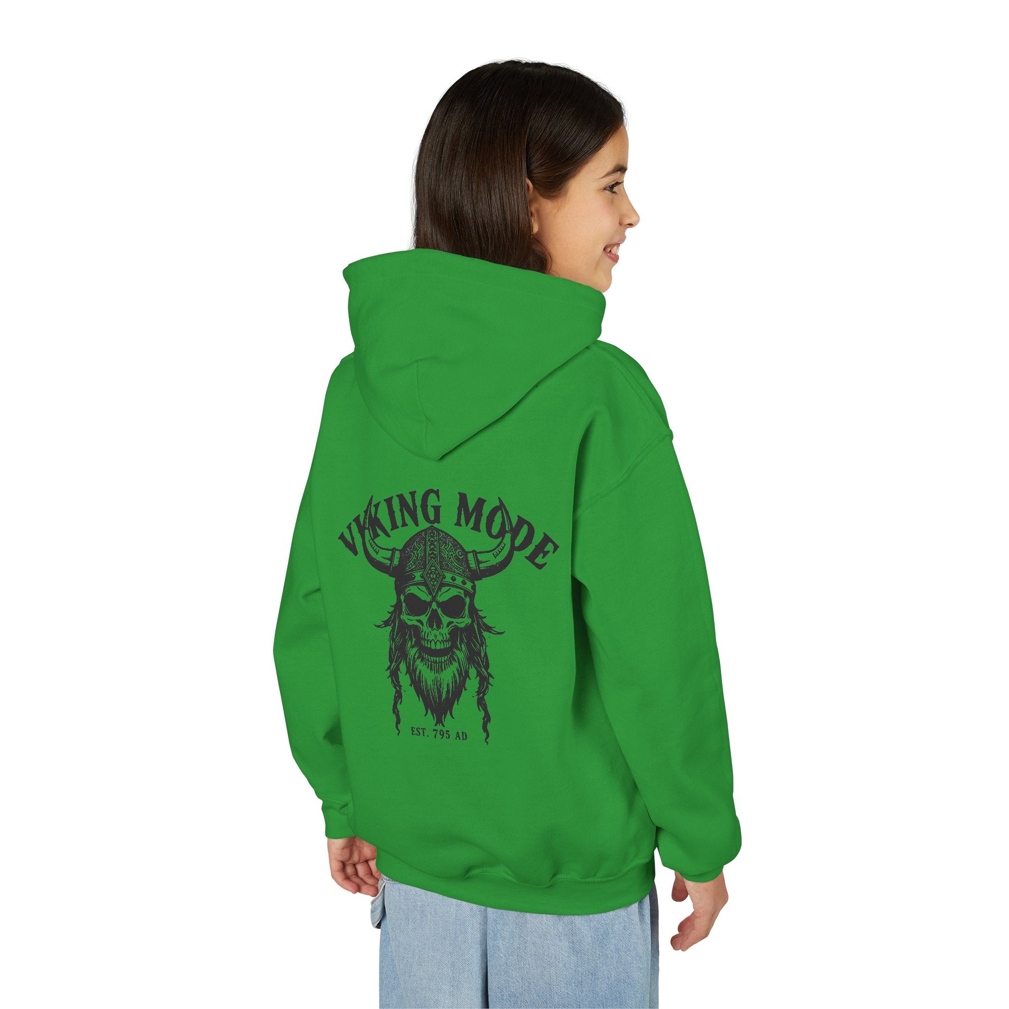 Viking Mode Skull with Horned Helmet Hoodie | Youth Hoodie