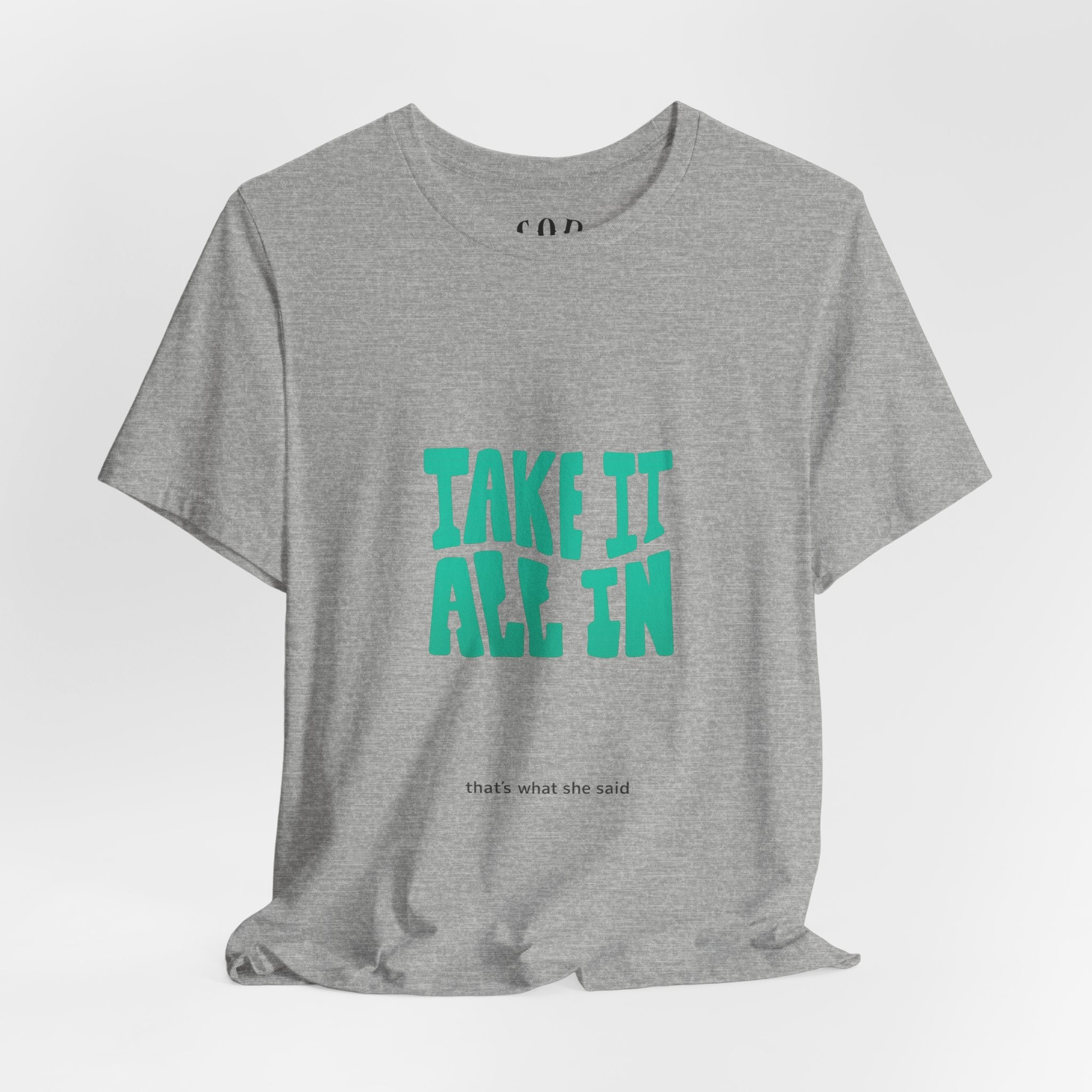 Take It All In tee | Motivational text graphic, minimalist green typography