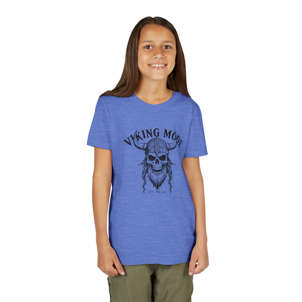 Viking Mode Youth T‑Shirt — Skull Horned Helmet Graphic Tee for Kids