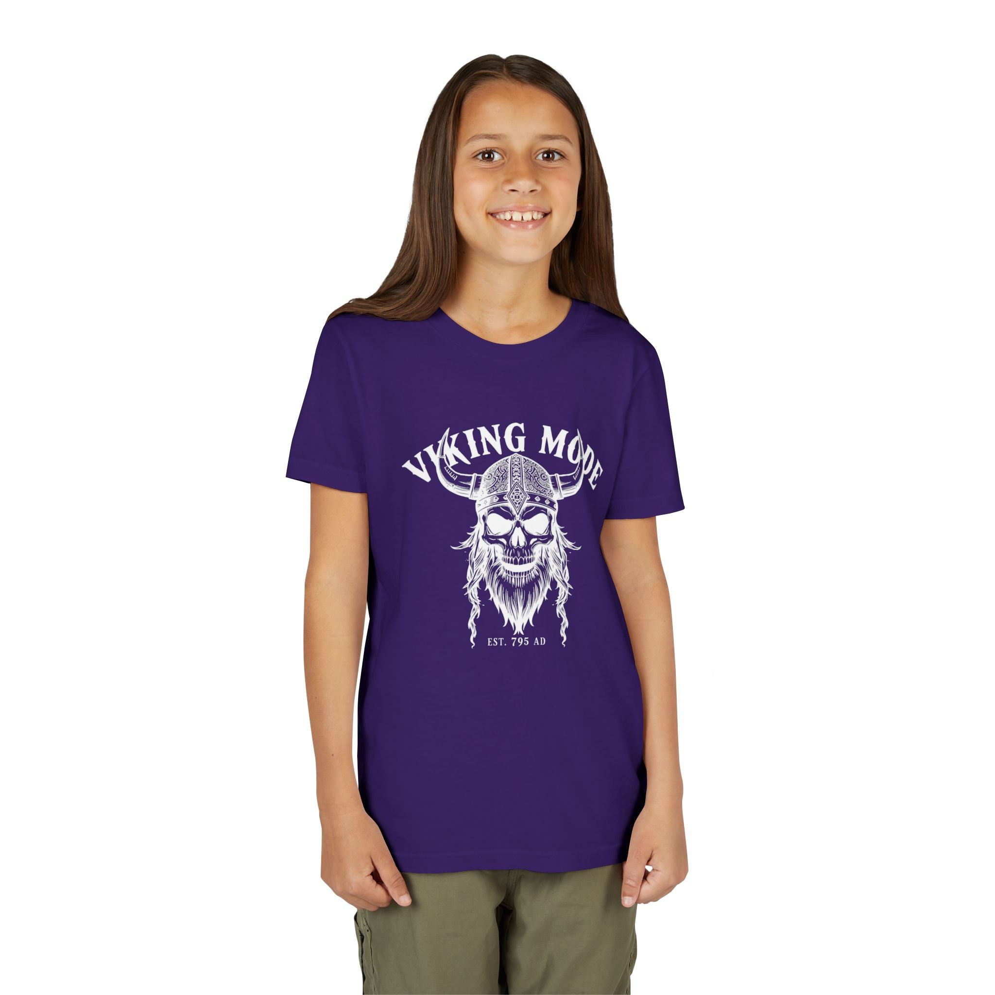 Viking Mode Youth T‑Shirt — Skull Horned Helmet Graphic Tee for Kids