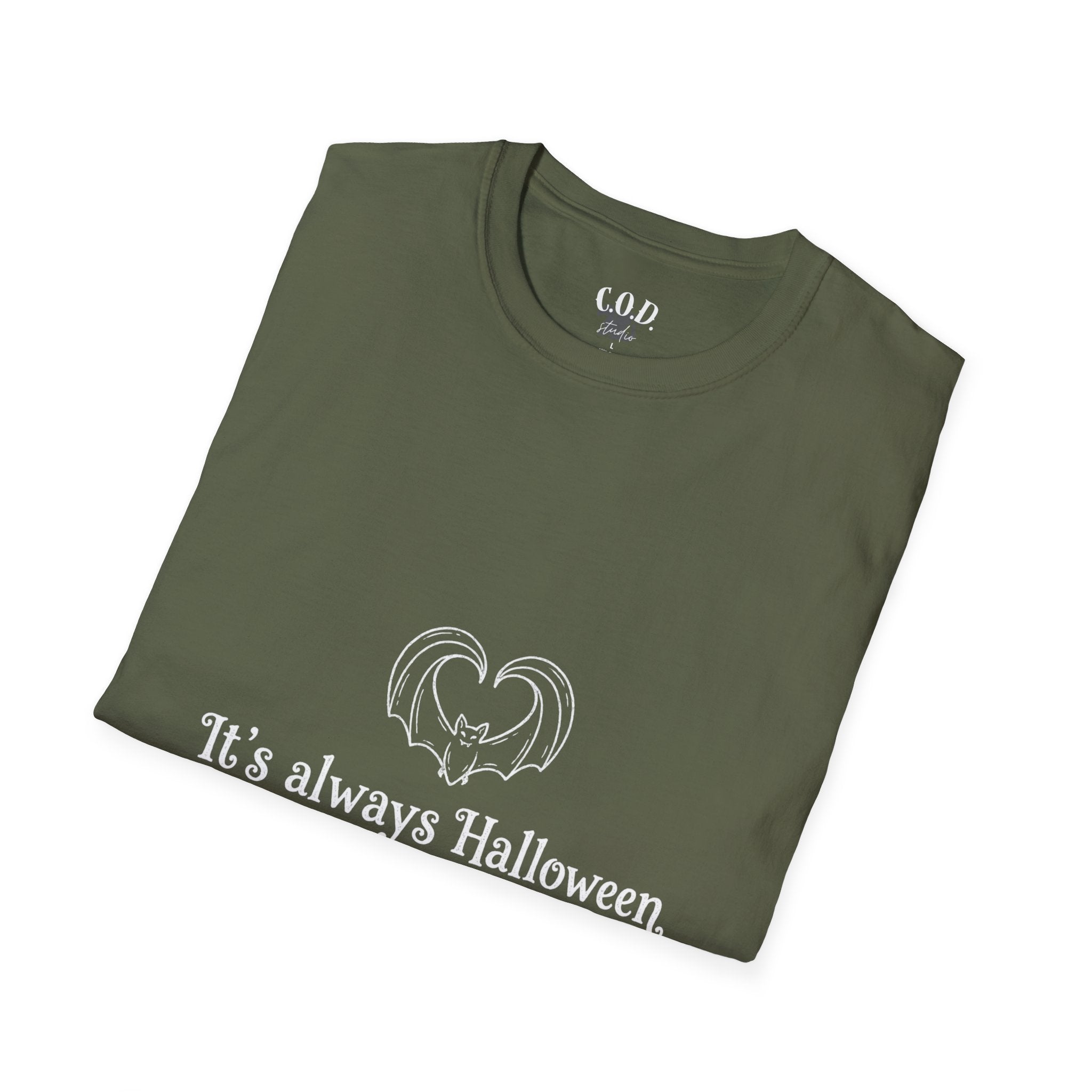 Halloween Bat Heart T-Shirt — "It's Always Halloween If You're Spooky at Heart"