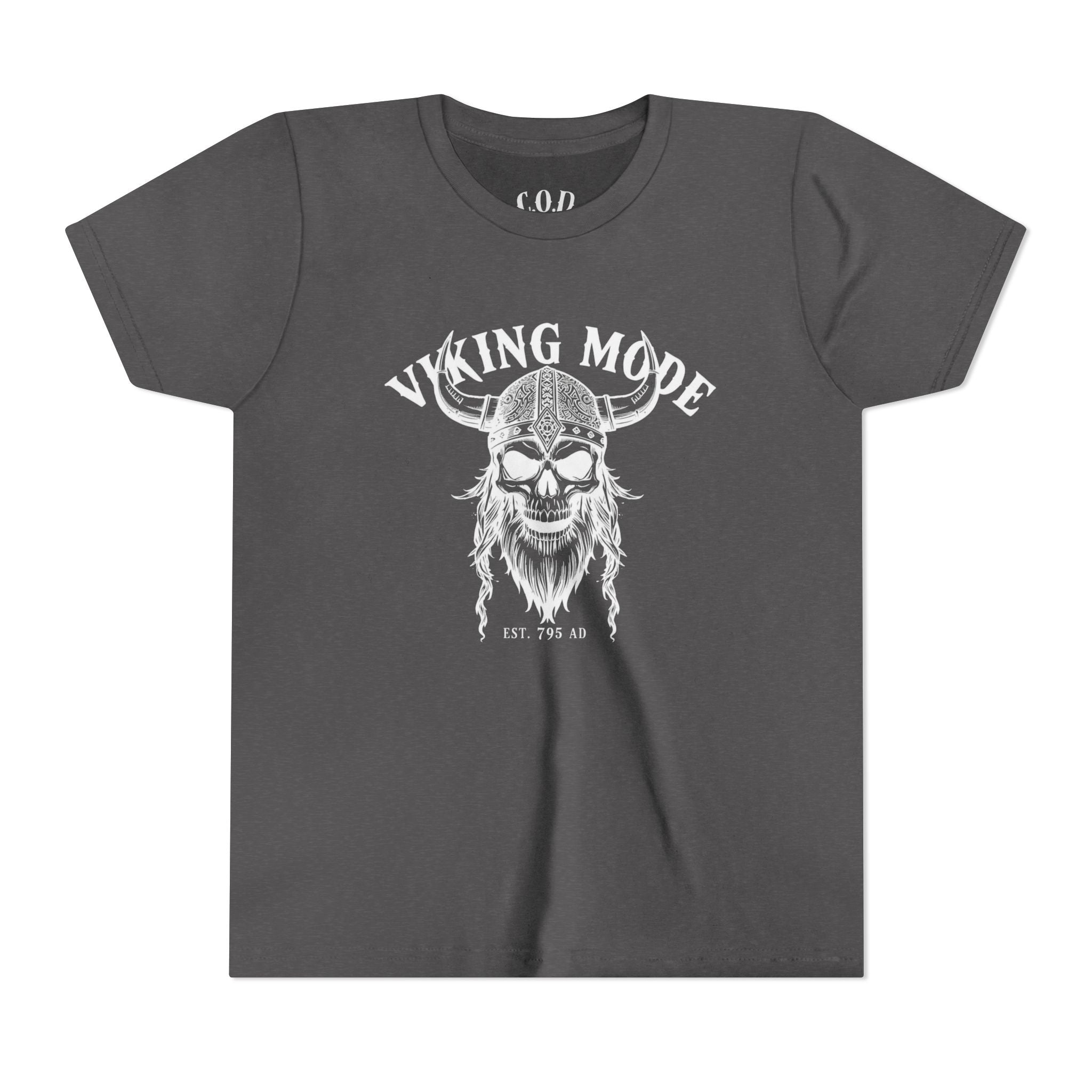 Viking Mode Youth T‑Shirt — Skull Horned Helmet Graphic Tee for Kids