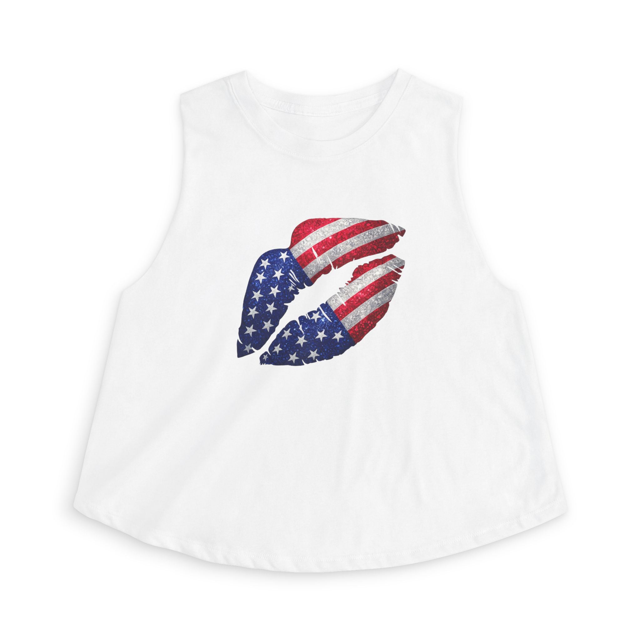 Patriotic Kiss Crop Top — American Flag Lips Tank for 4th of July