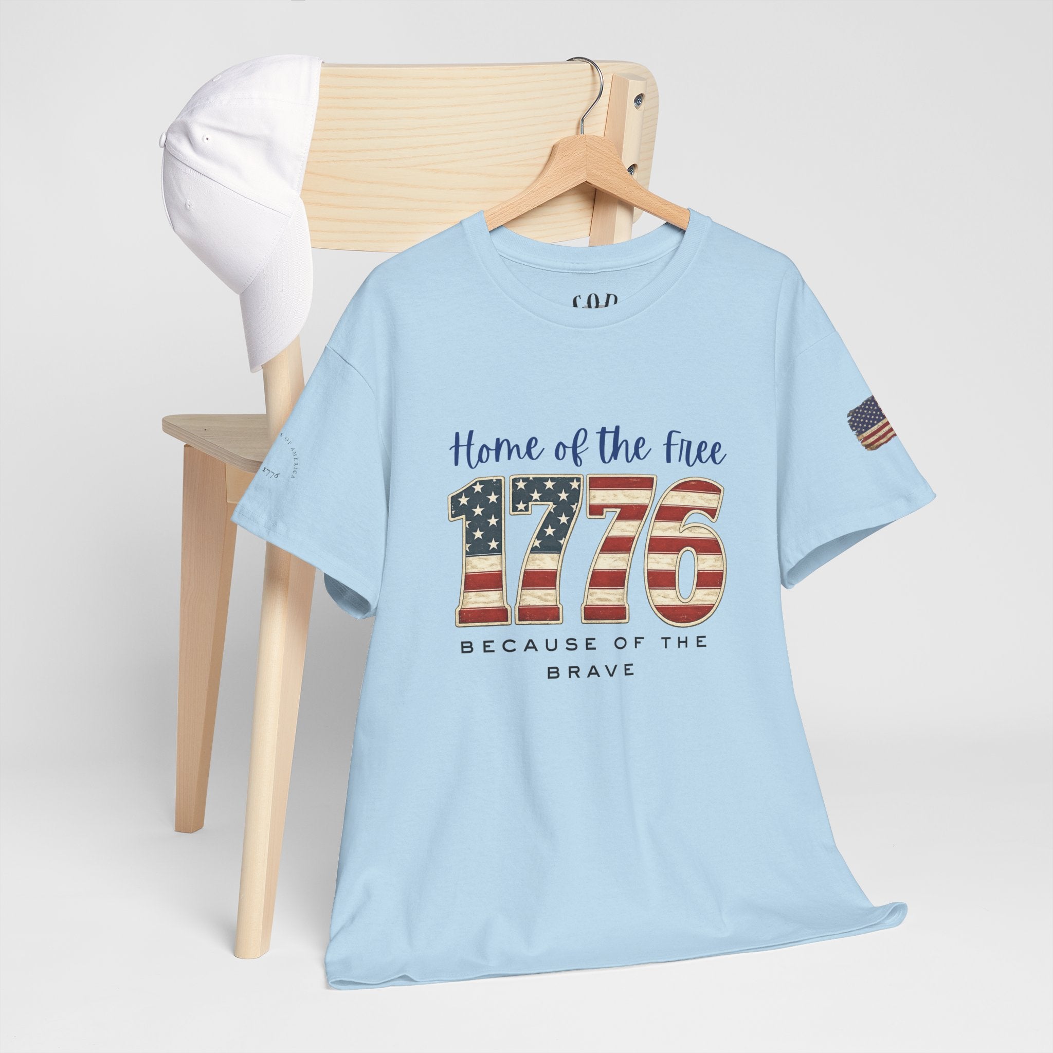 1776 American Flag Tee — "Home of the Free, Because of the Brave" Patriotic T-Shirt