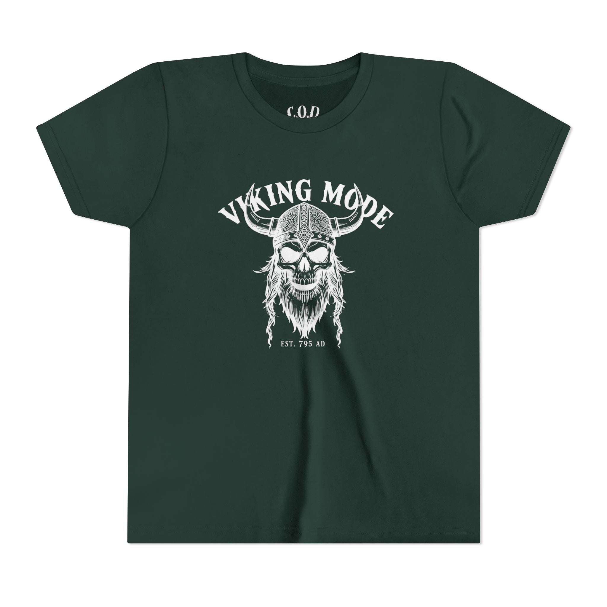 Viking Mode Youth T‑Shirt — Skull Horned Helmet Graphic Tee for Kids